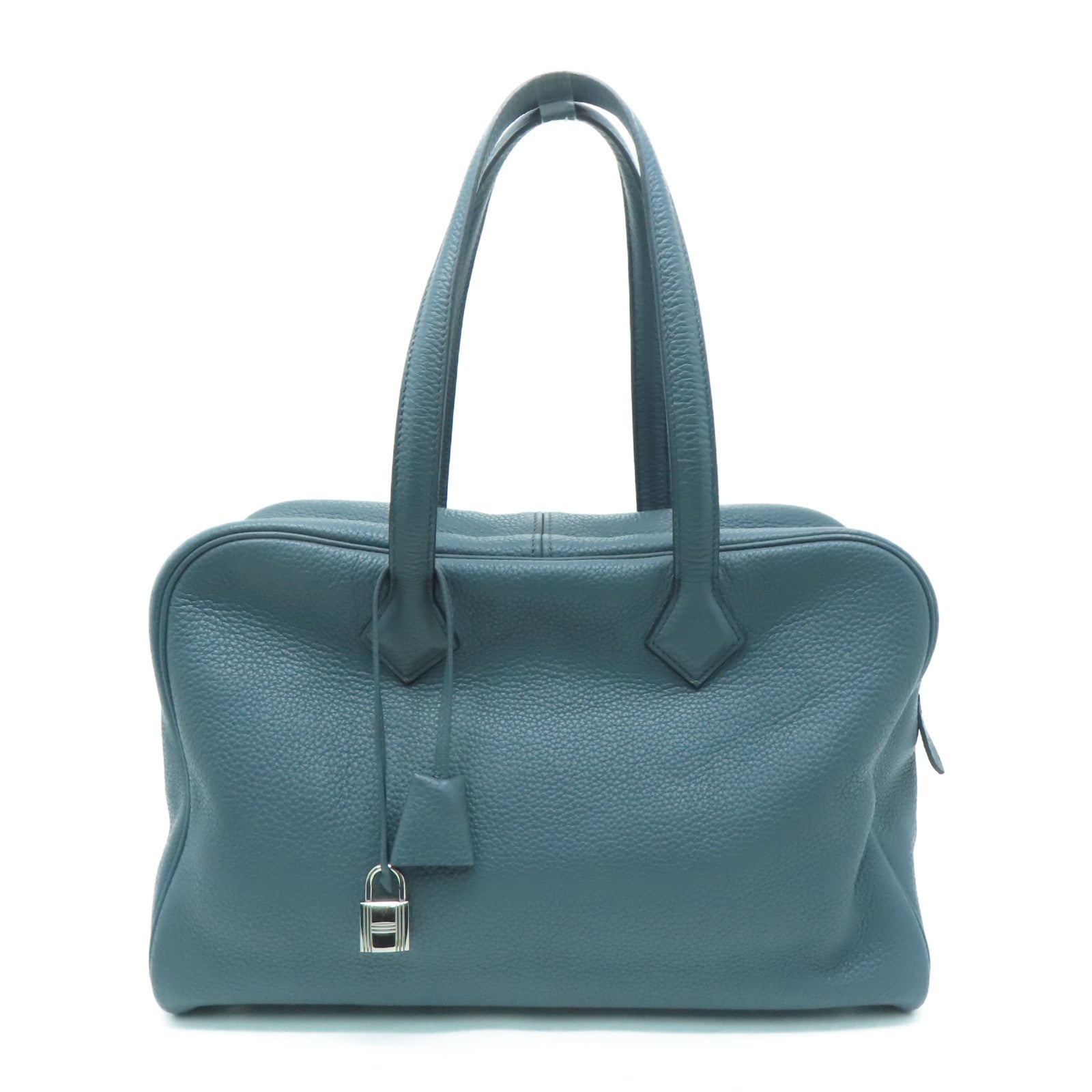 HERMES 【激減優惠】Clemence皮革Victoria銀扣手挽袋灰色