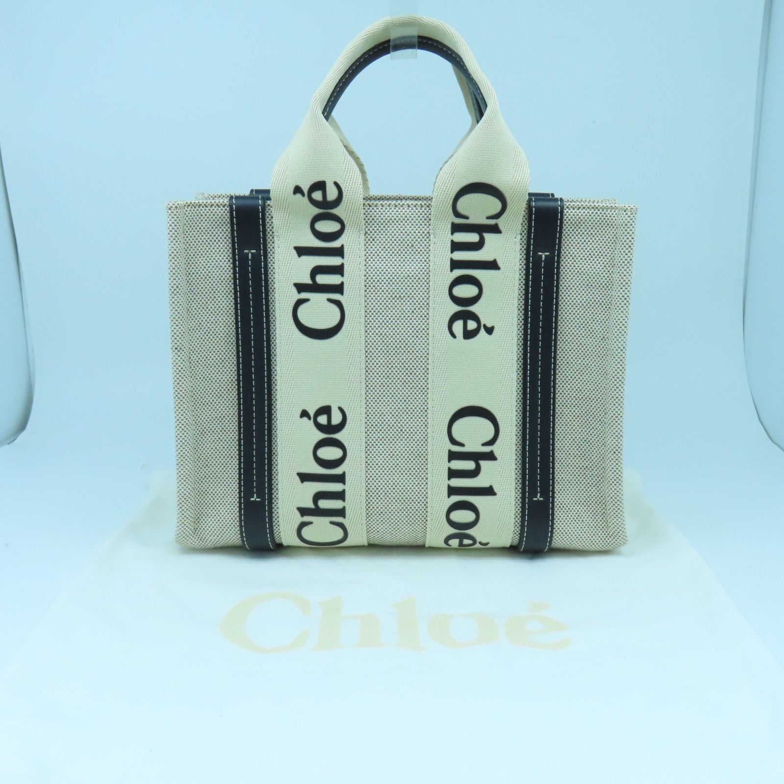 Chloe 帆布Woody Hand Bag手挽袋奶油白色/黑色