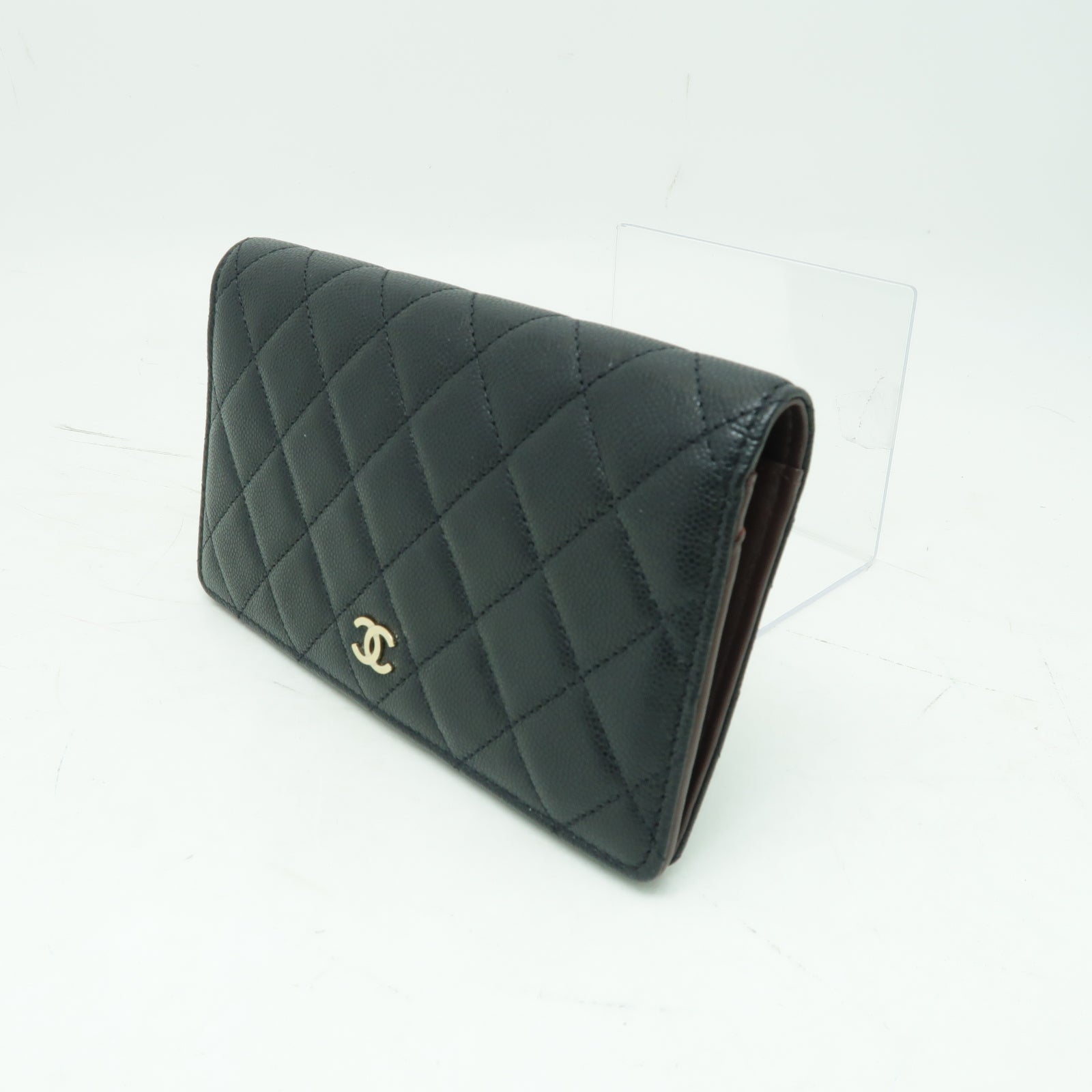 CHANEL 菱格Caviar皮革Long Wallet金扣長錢包黒色