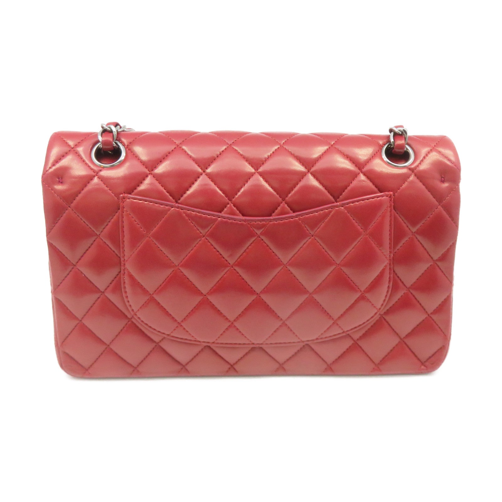 CHANEL 【激減優惠】菱格牛皮皮革銀扣Classic 25cm鏈帶肩背袋紅色
