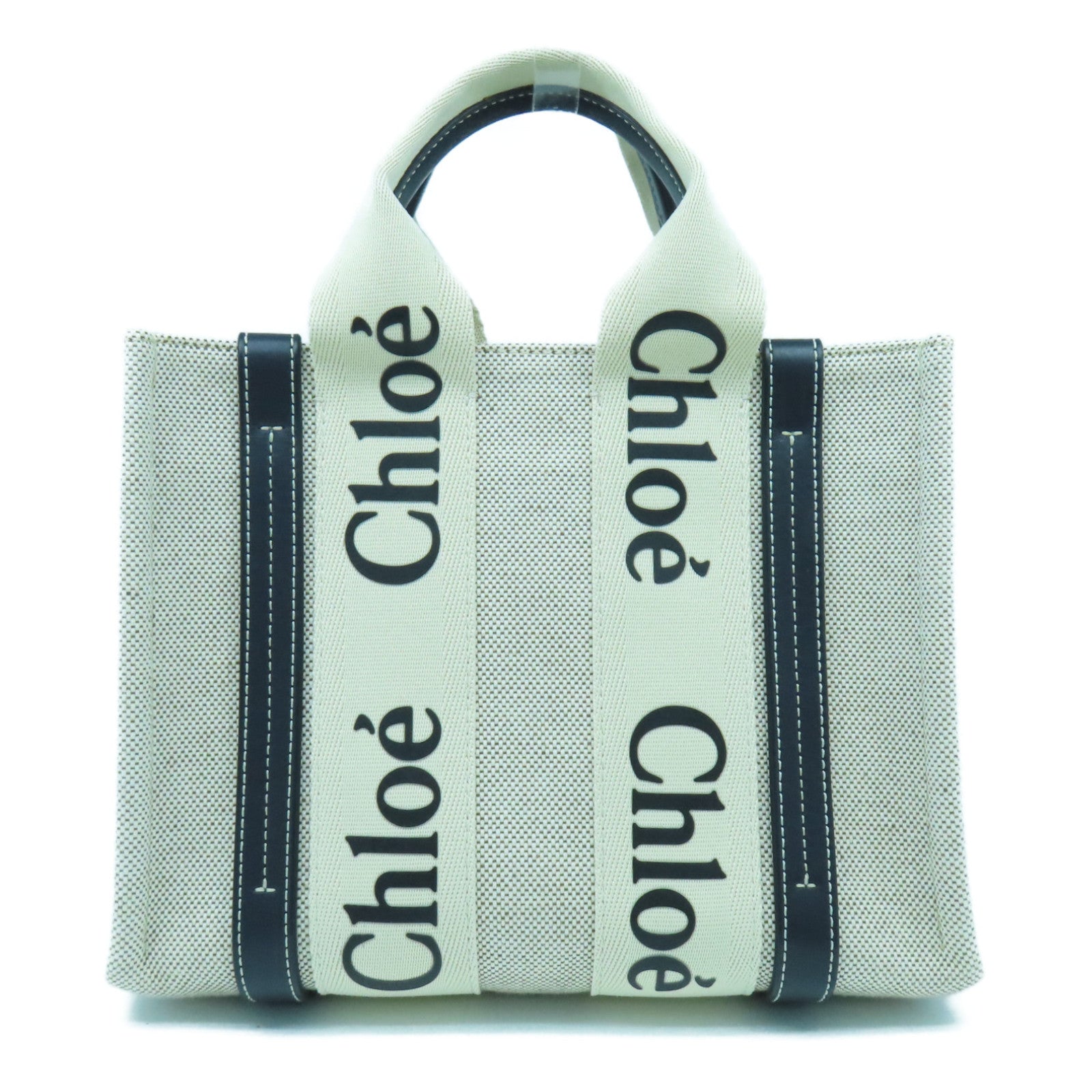 Chloe 帆布Woody Hand Bag手挽袋奶油白色/黑色