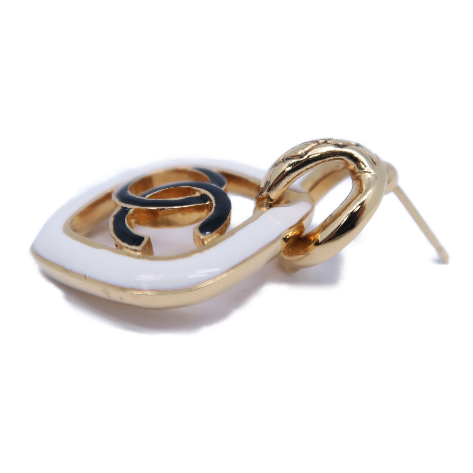 CHANEL 金屬Earrings金扣耳環白色/黑色