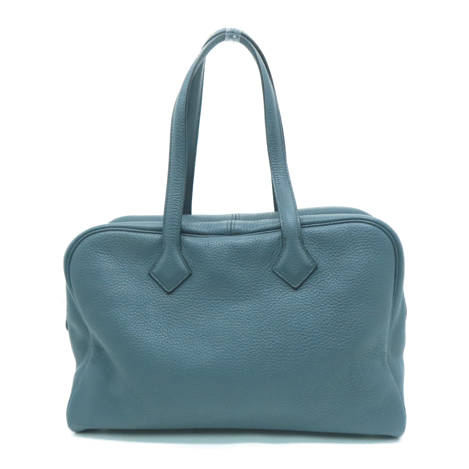 HERMES 【激減優惠】Clemence皮革Victoria銀扣手挽袋灰色
