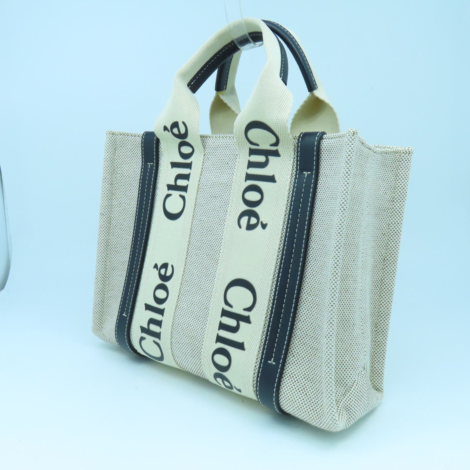 Chloe 帆布Woody Hand Bag手挽袋奶油白色/黑色