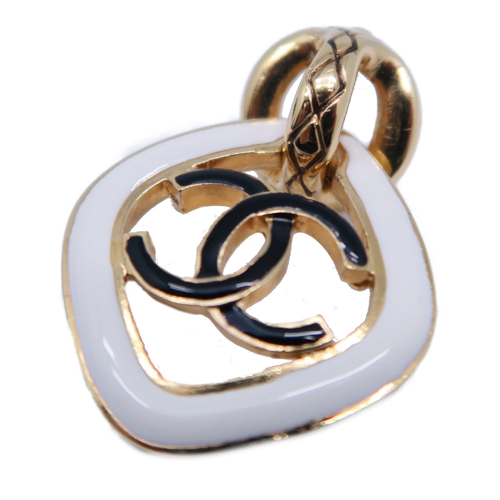 CHANEL 金屬Earrings金扣耳環白色/黑色