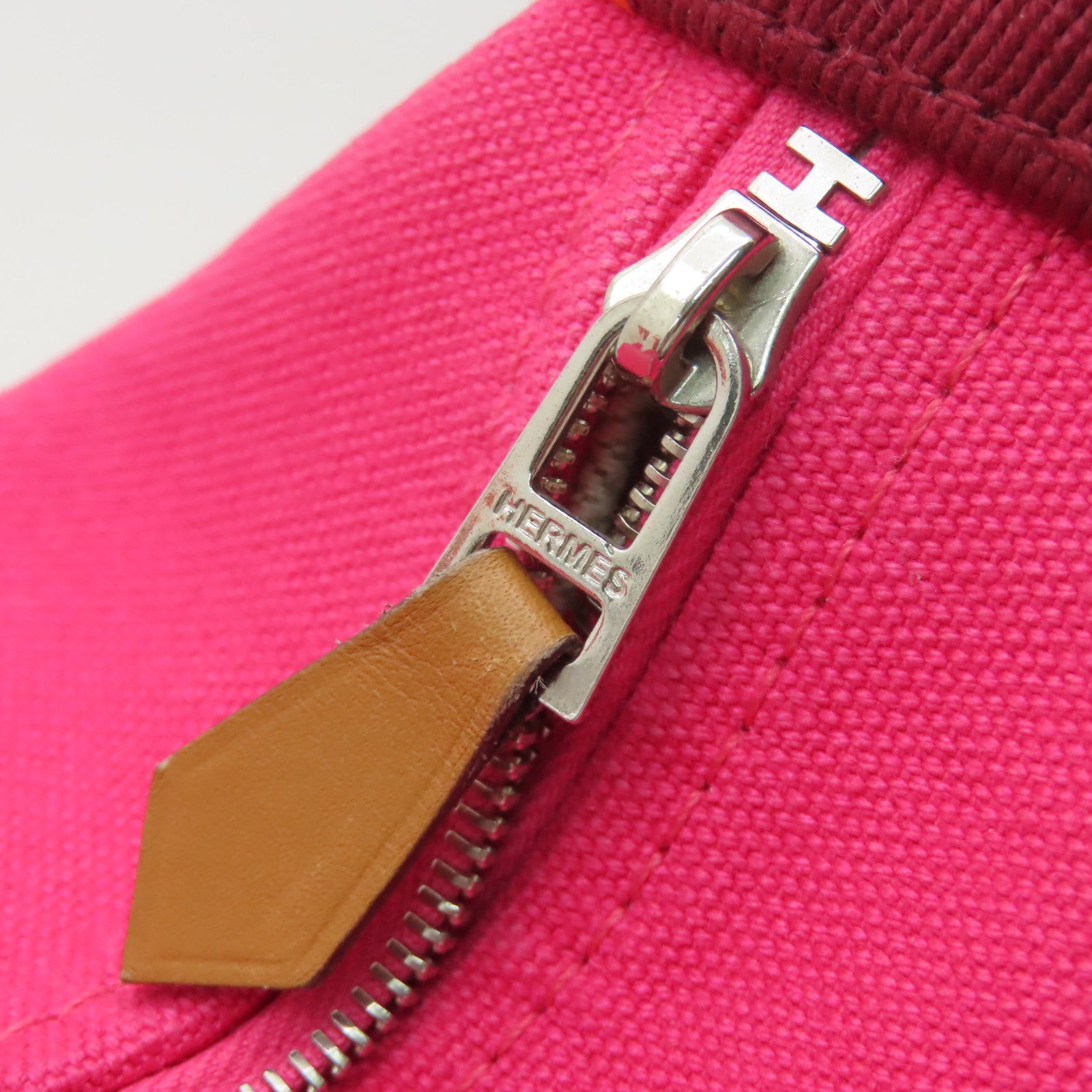 HERMES 帆布Bride a Brac Case銀扣手挽袋粉紅色