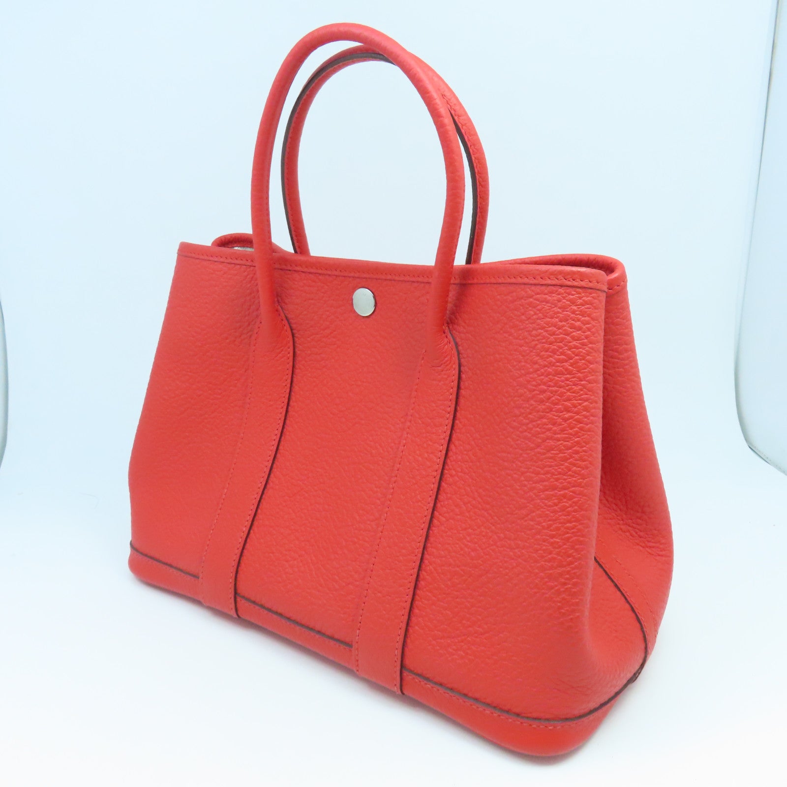 HERMES Country Leather Garden Party TPM Silver Buckle Hand Bag Tomato Red