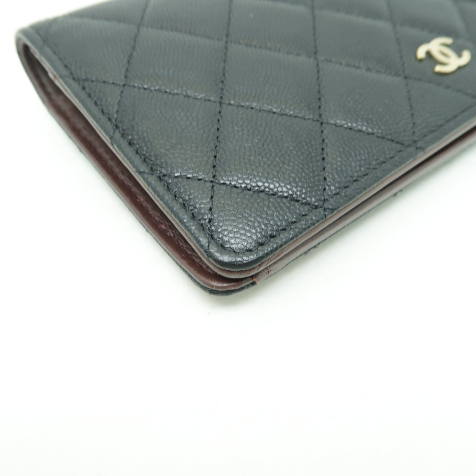 CHANEL 菱格Caviar皮革Long Wallet金扣長錢包黒色