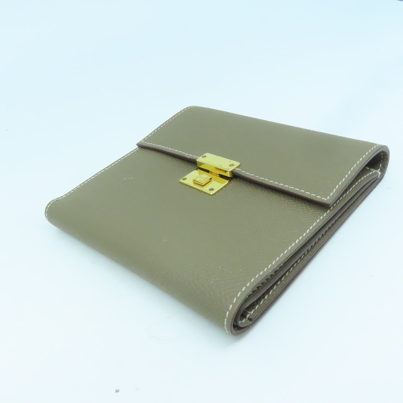 HERMES Epsom皮革Clic金扣錢包啡色