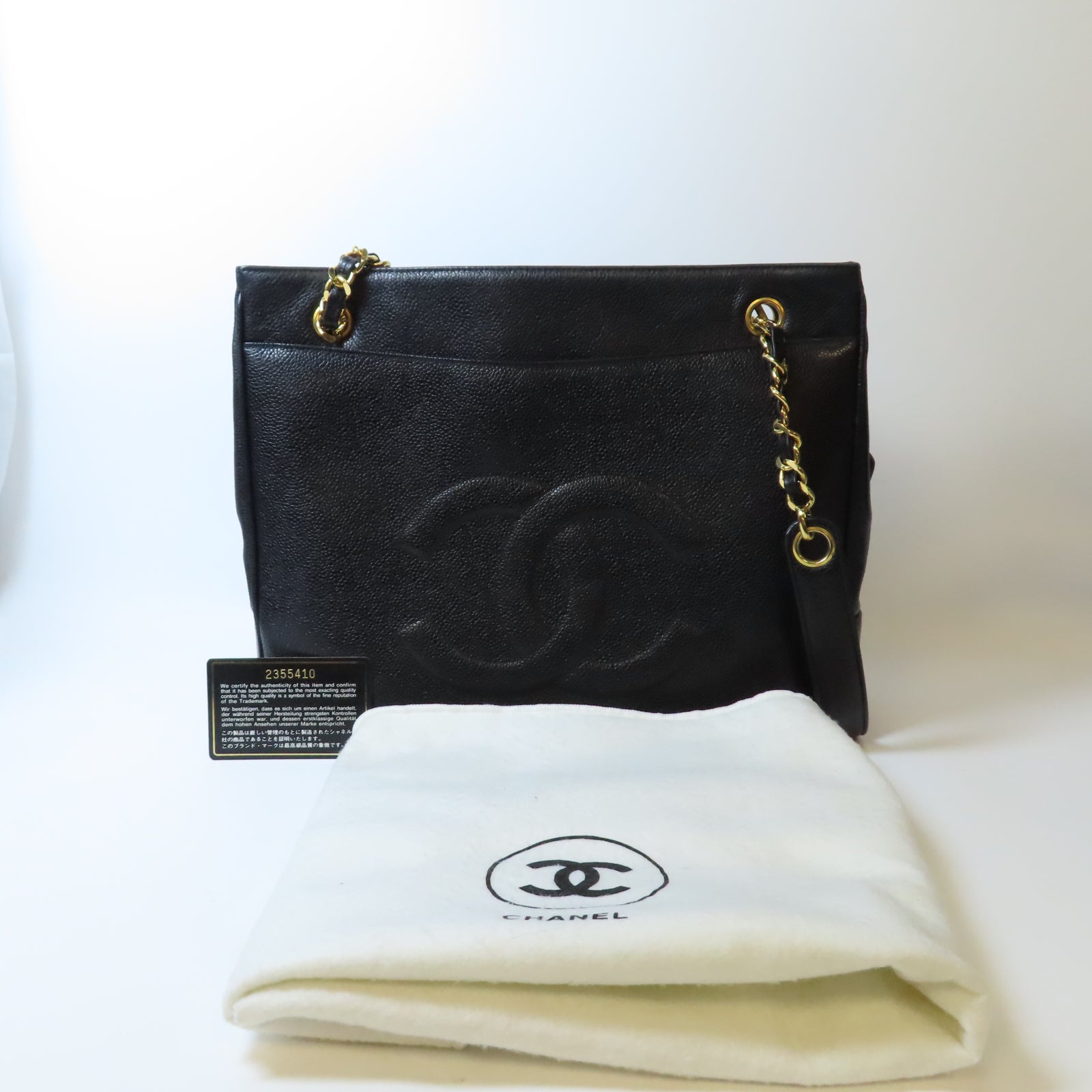 CHANEL 牛皮皮革Vintage Shoulder Bag金扣鏈帶肩背袋黑色