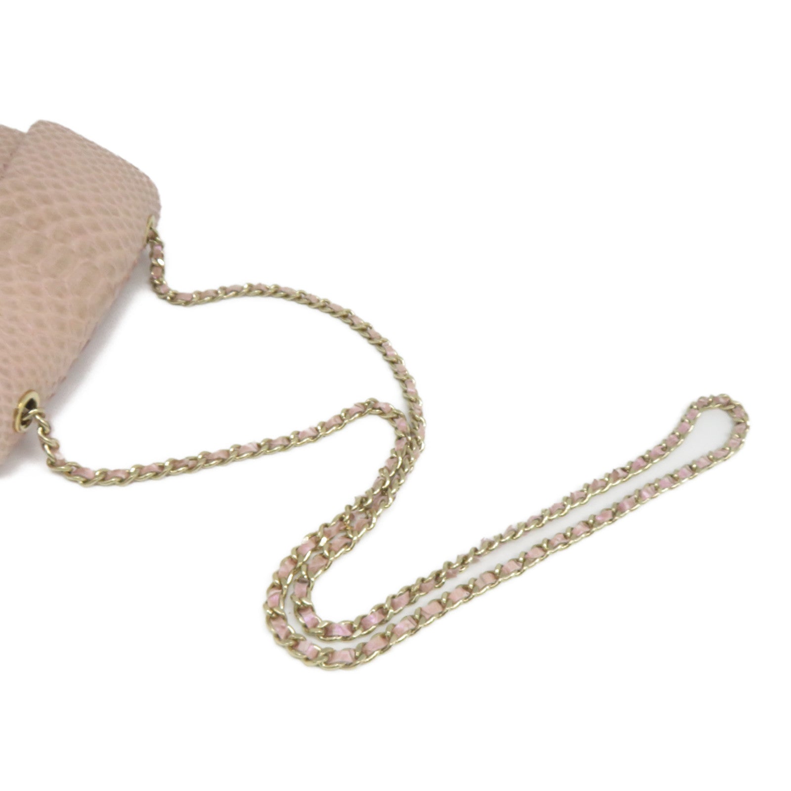 CHANEL 蛇皮皮革Chain Shoulder金扣鏈帶肩背袋粉紅色