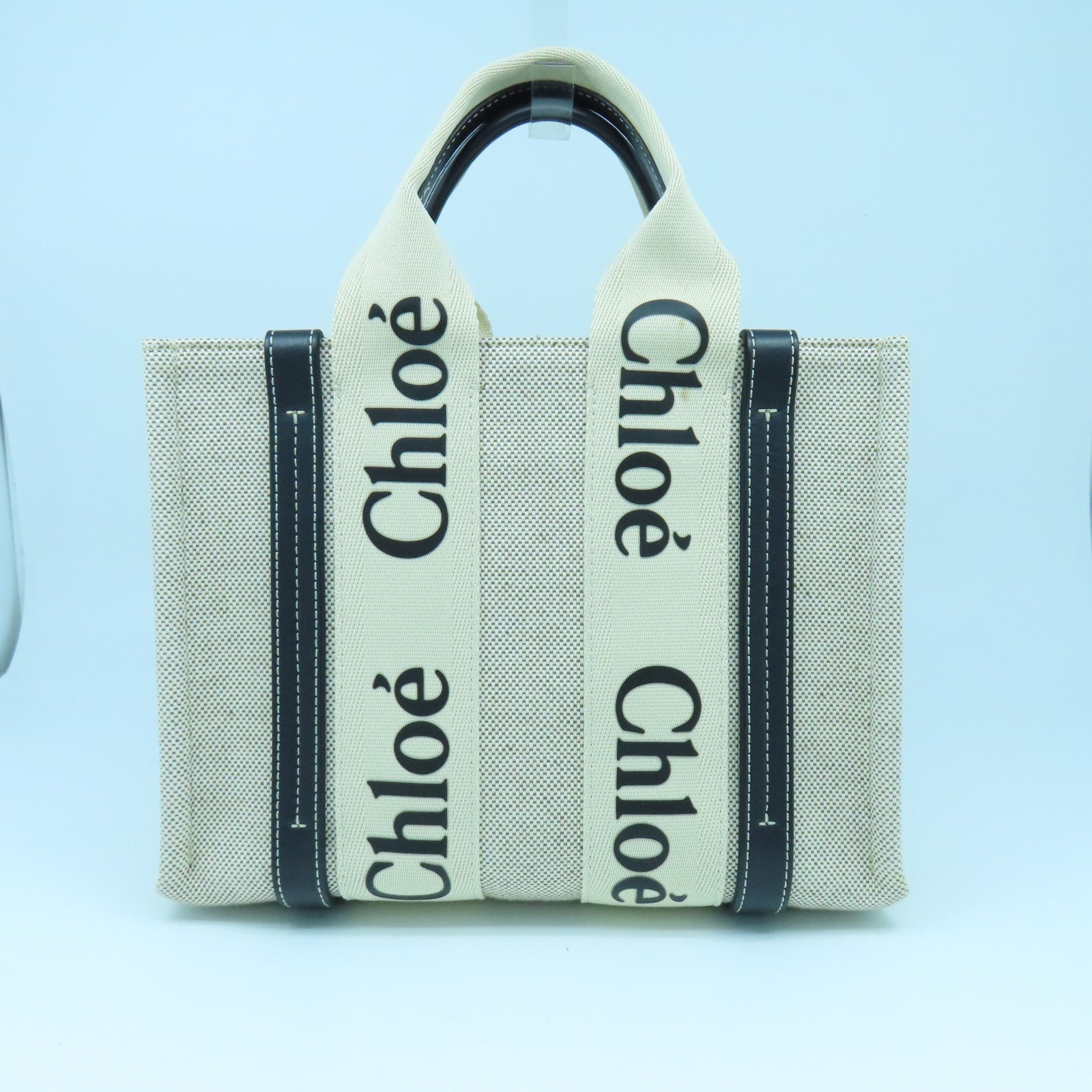 Chloe 帆布Woody Hand Bag手挽袋奶油白色/黑色