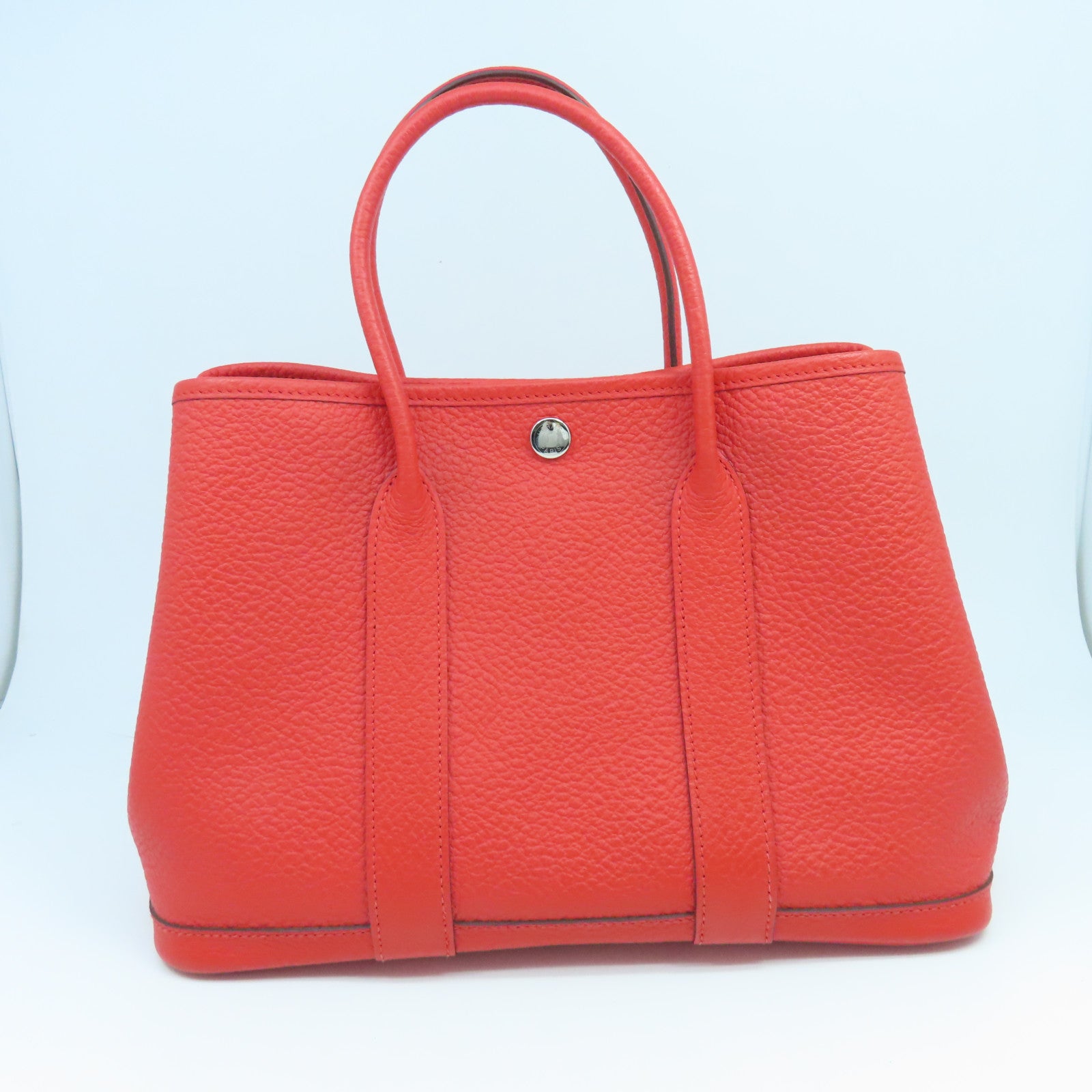 HERMES Country Leather Garden Party TPM Silver Buckle Hand Bag Tomato Red