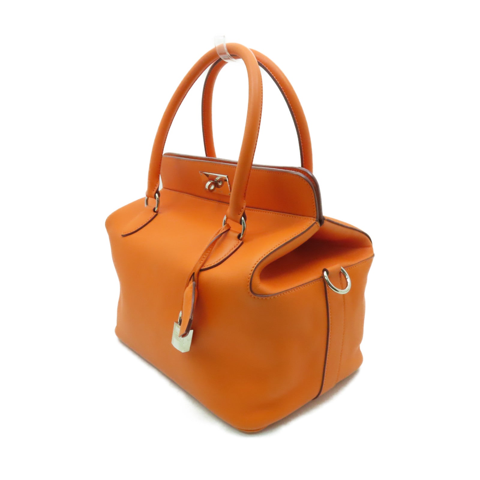 HERMES 牛皮皮革ToolBox 26銀扣手挽肩背兩用袋Orange橙色