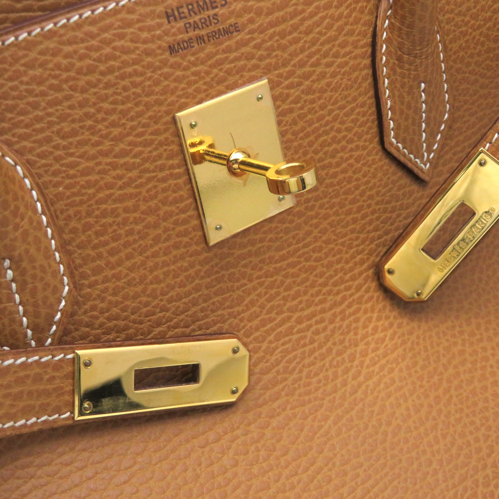 HERMES Ardennes Leather Birkin 40 Hand Bag Gold Buckle Hand Bag Naturel Brown