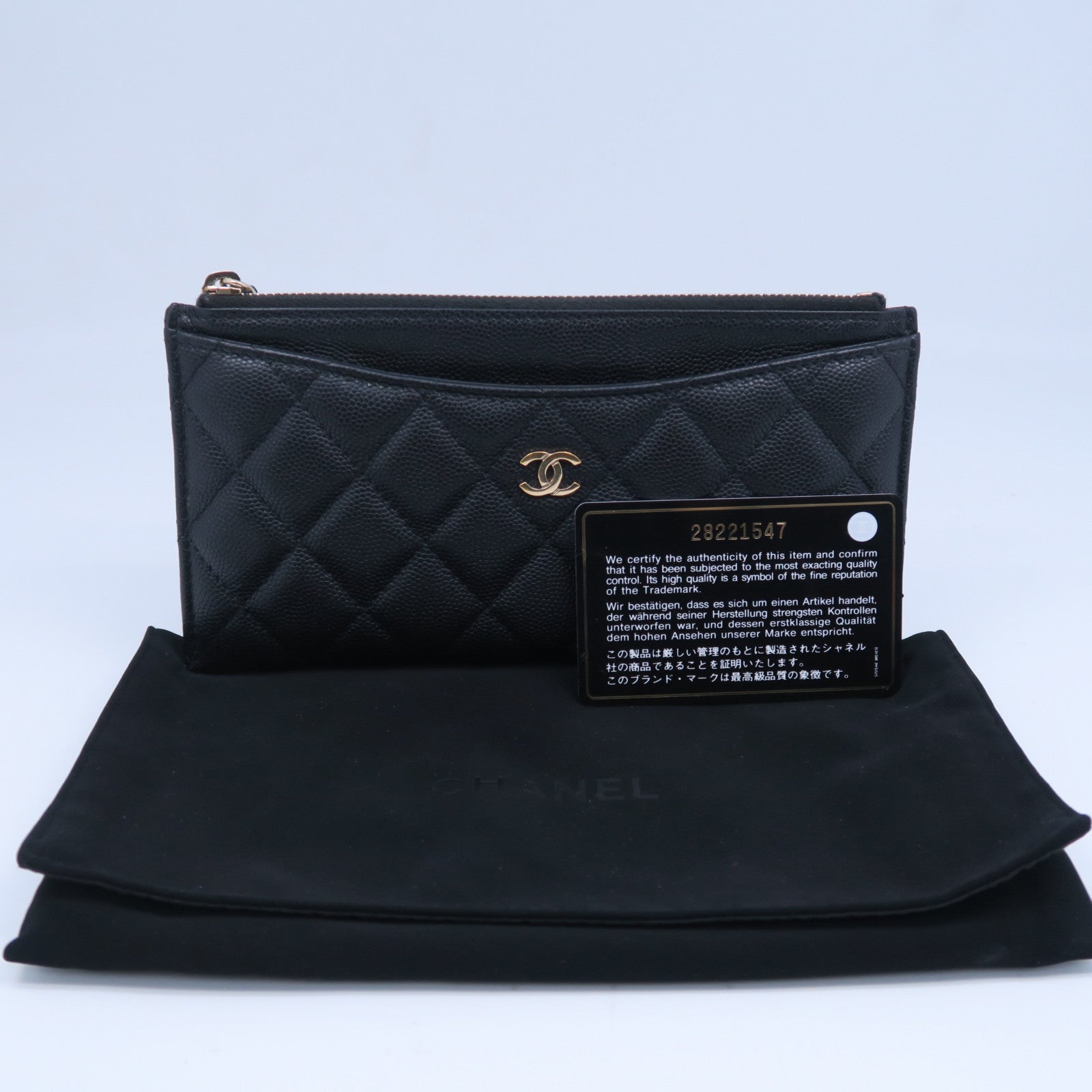 CHANEL 菱格Caviar皮革Wallet金扣長錢包黑色