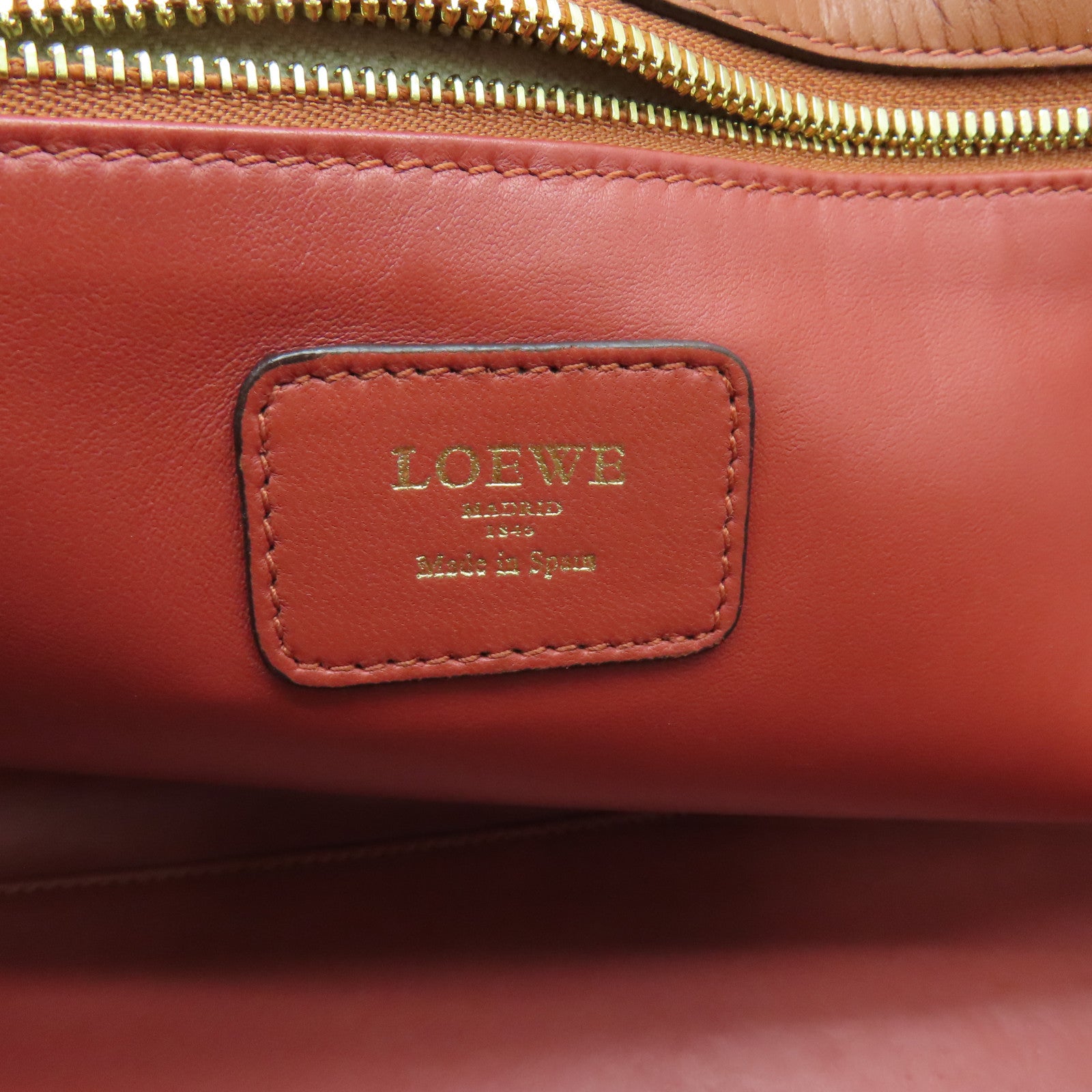 LOEWE cowhide leather Handbag gold buckle handle bag brown