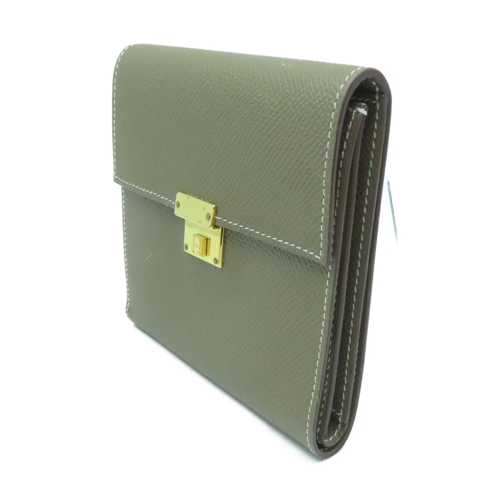 HERMES Epsom皮革Clic金扣錢包啡色