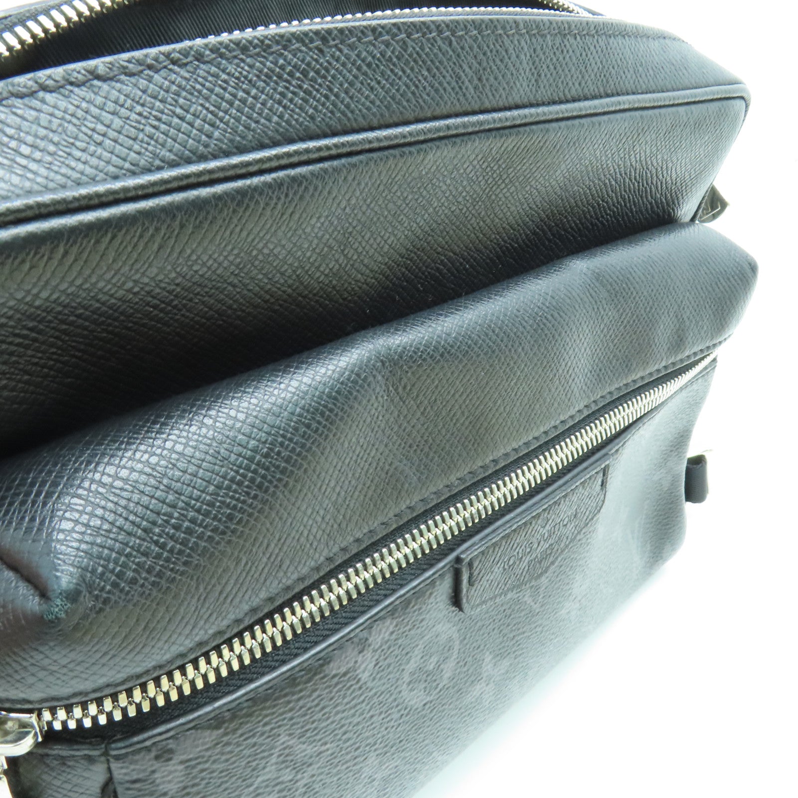 LOUIS VUITTON Monogram Eclipse Outdoor Messenger PM Silver Buckle Shoulder Bag Black