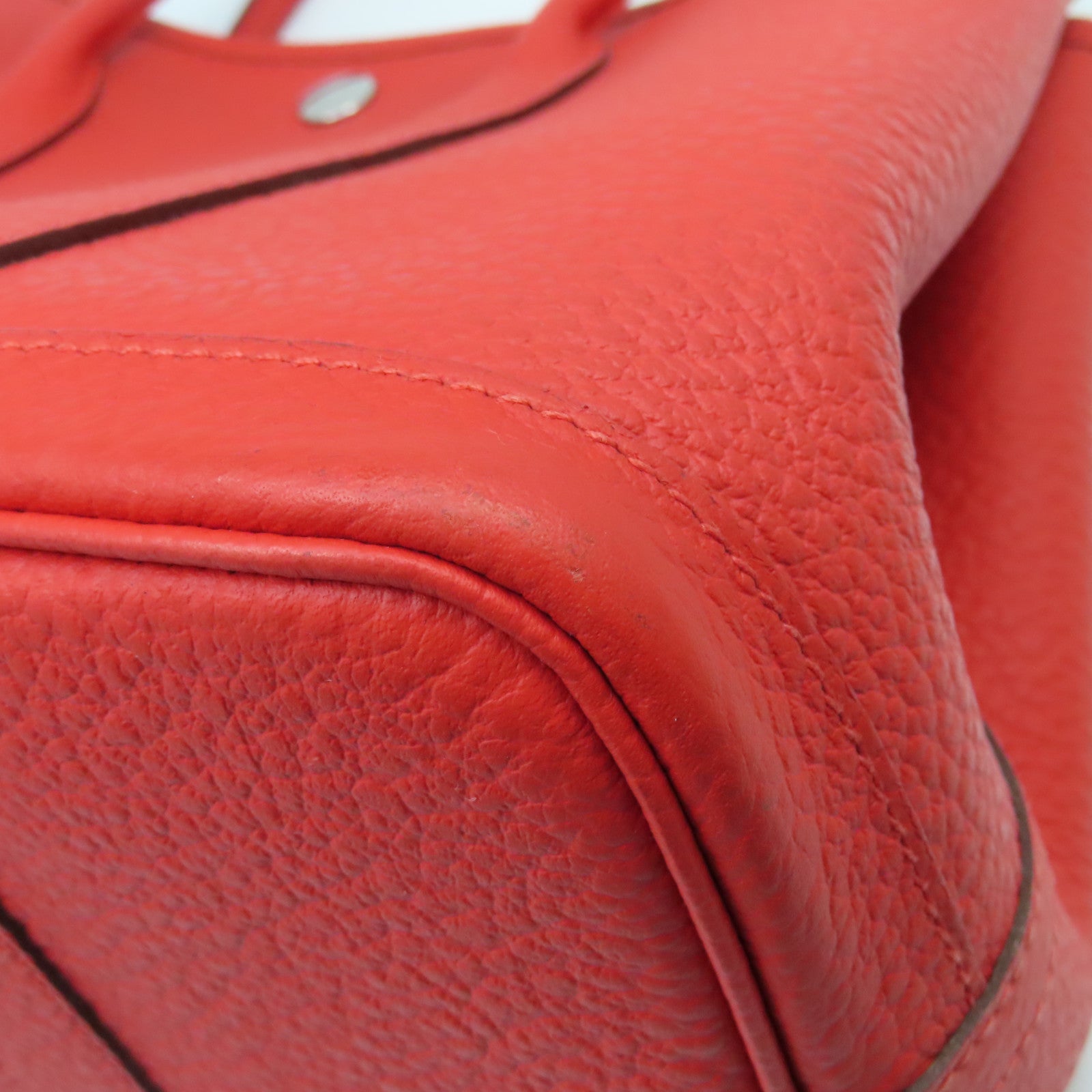 HERMES Country Leather Garden Party TPM Silver Buckle Hand Bag Tomato Red