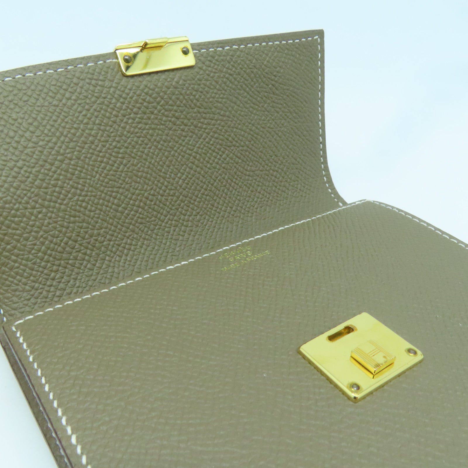 HERMES Epsom皮革Clic金扣錢包啡色