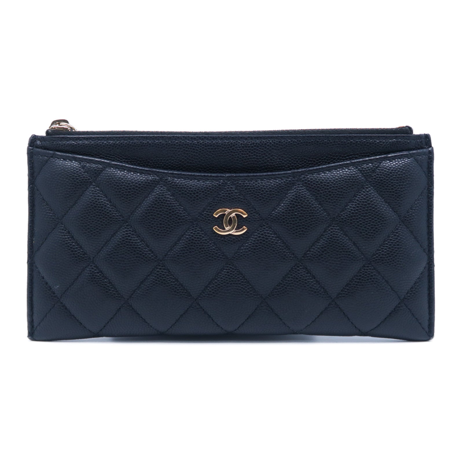 CHANEL 菱格Caviar皮革Wallet金扣長錢包黑色
