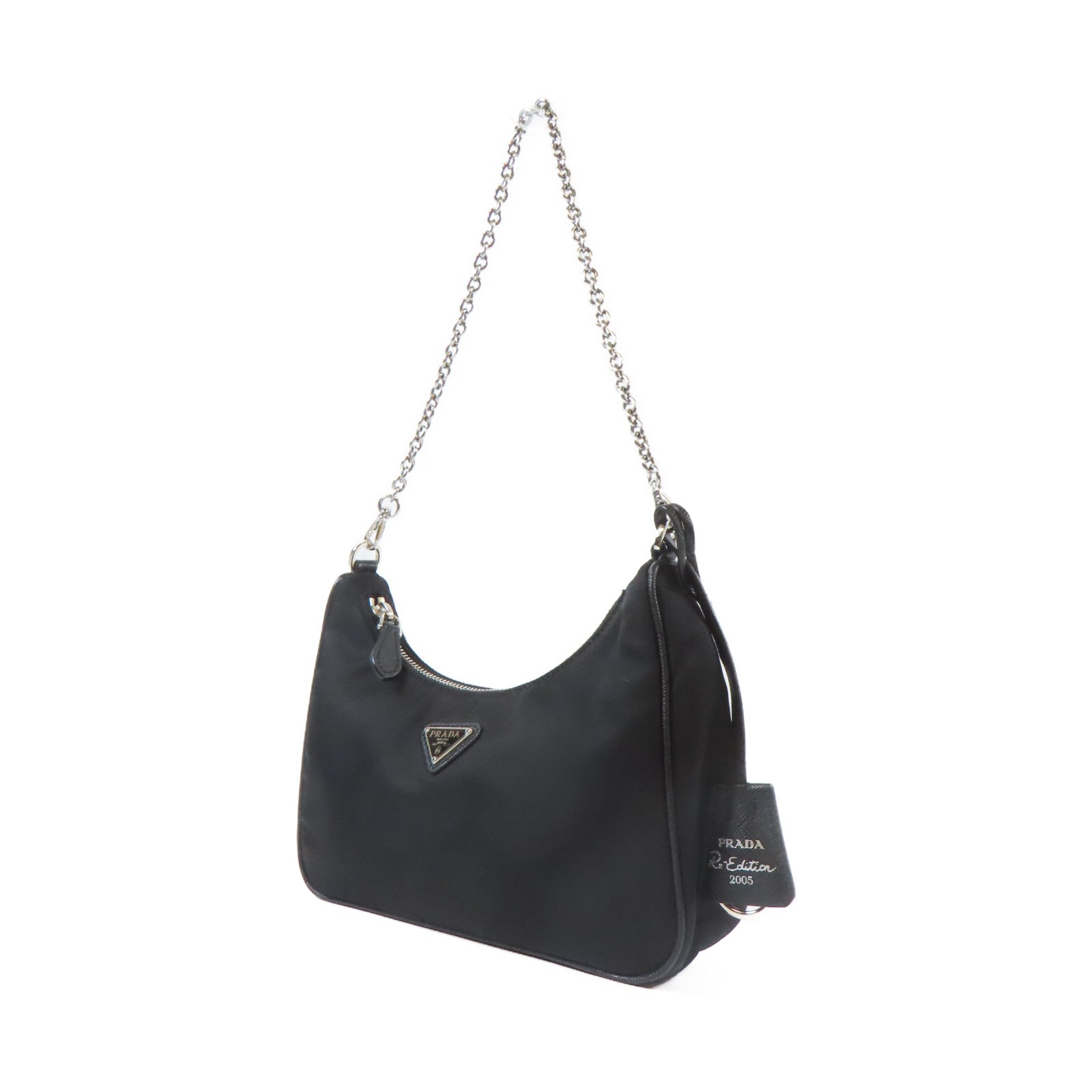 PRADA 尼龍Re-Edition2005銀扣手挽肩背兩用袋黑色