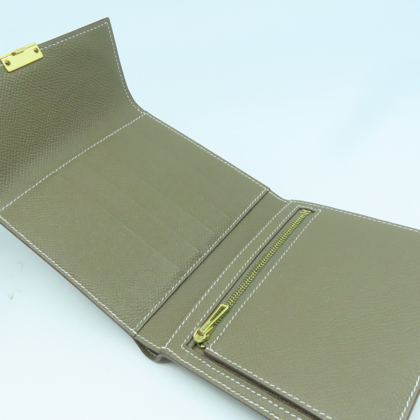 HERMES Epsom皮革Clic金扣錢包啡色
