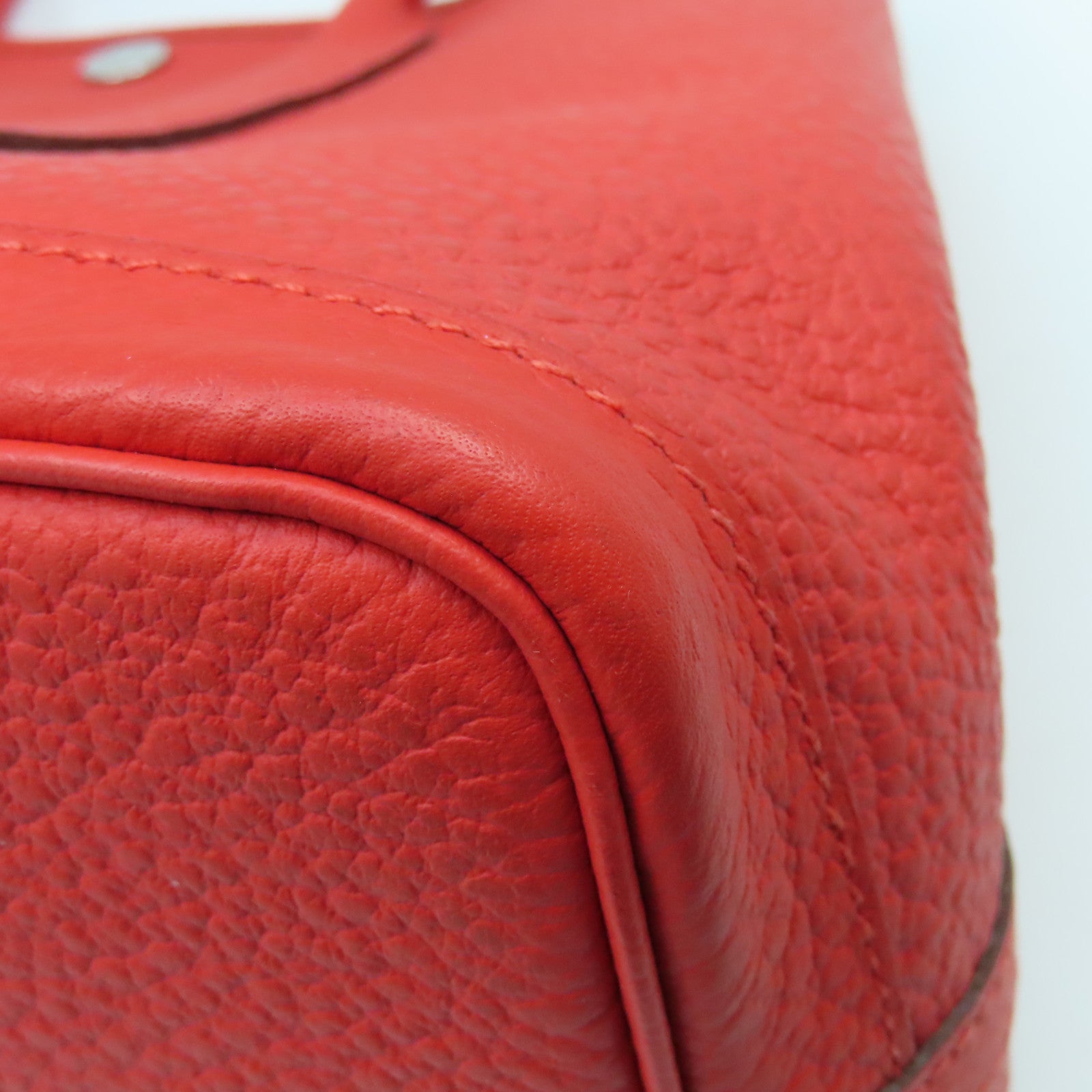 HERMES Country Leather Garden Party TPM Silver Buckle Hand Bag Tomato Red