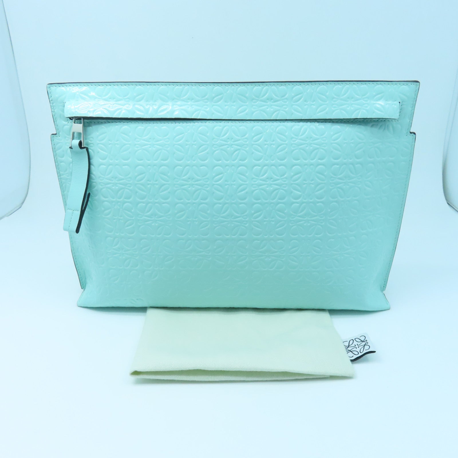 LOEWE Patent Leather Pouch Silver Buckle Clutch Green