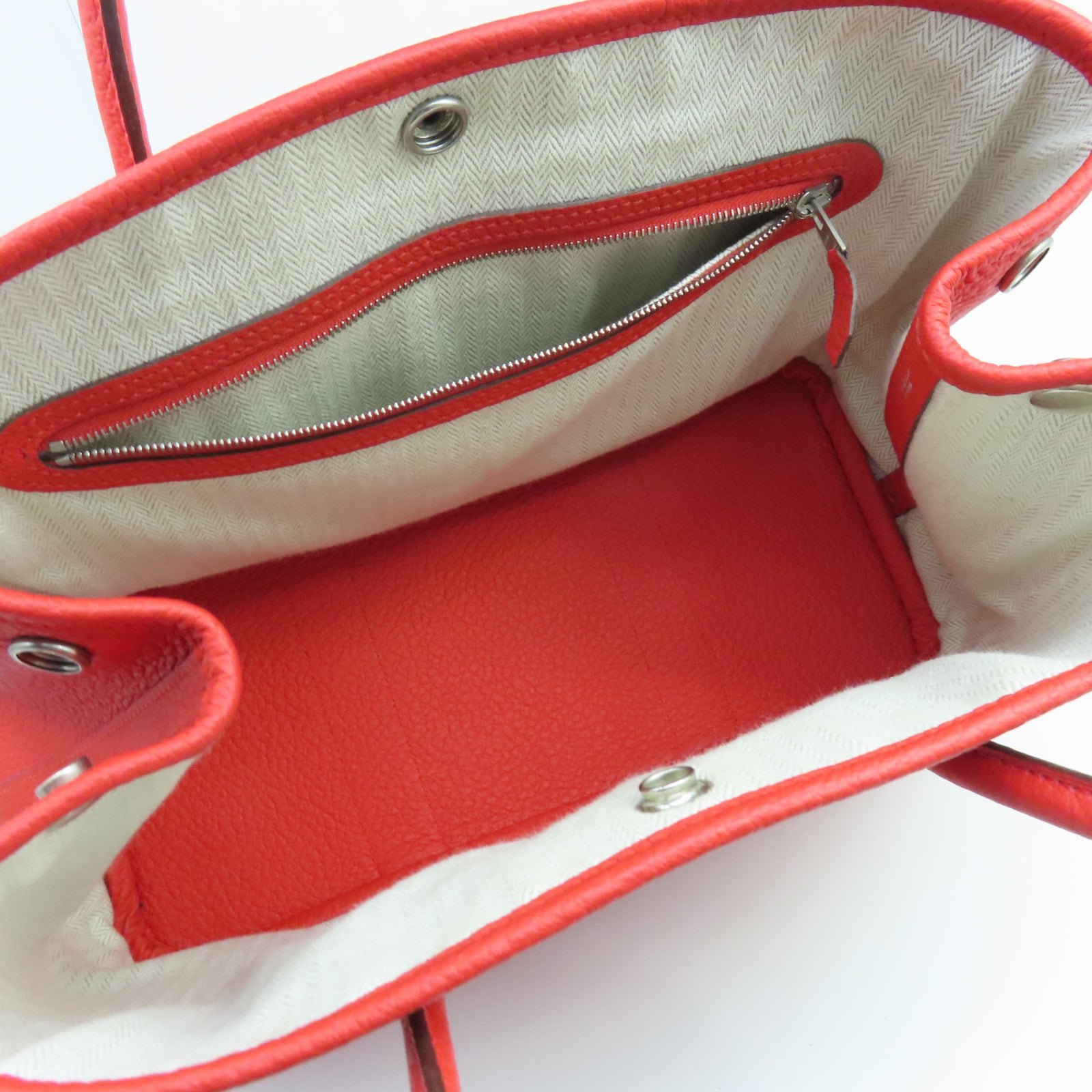 HERMES Country Leather Garden Party TPM Silver Buckle Hand Bag Tomato Red