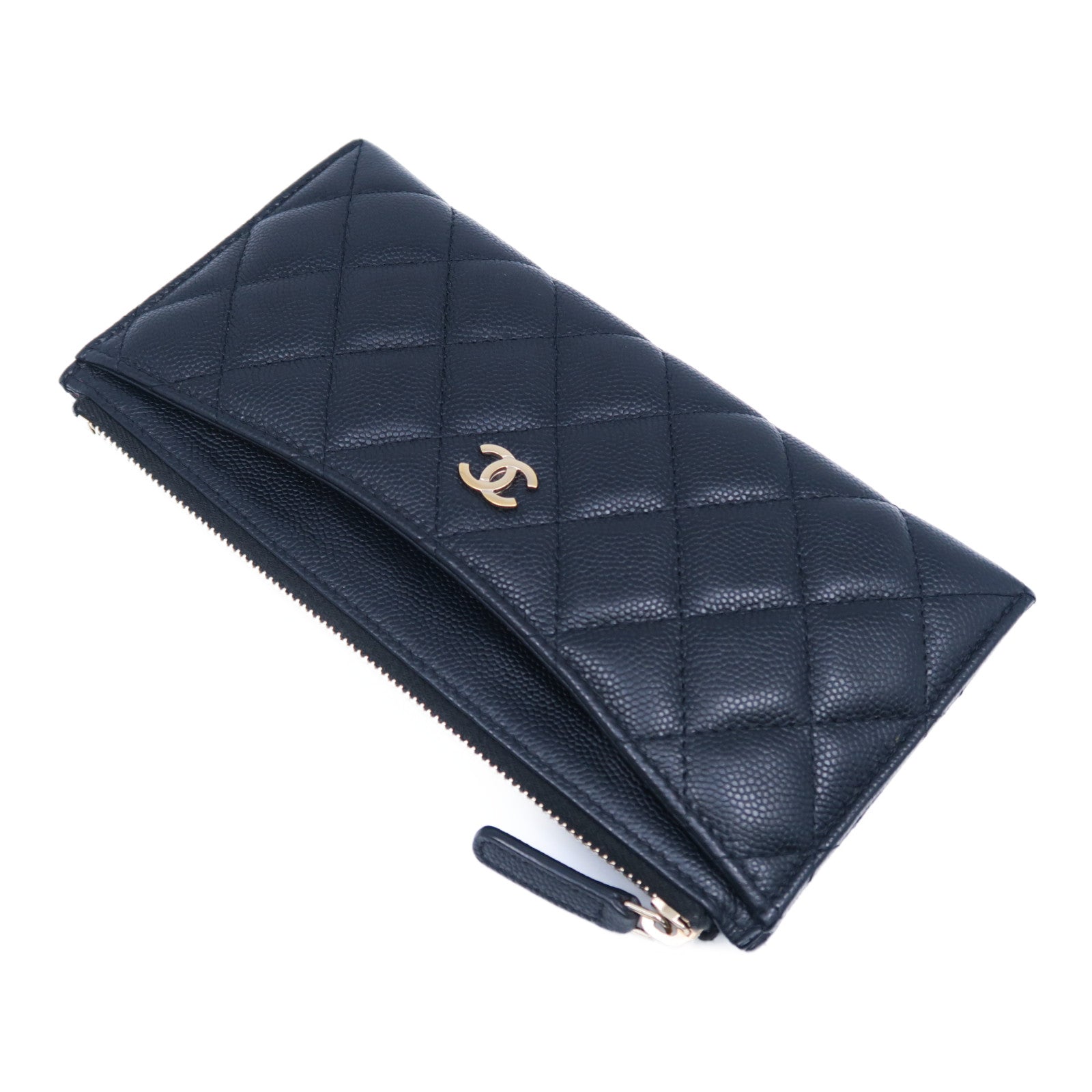 CHANEL 菱格Caviar皮革Wallet金扣長錢包黑色