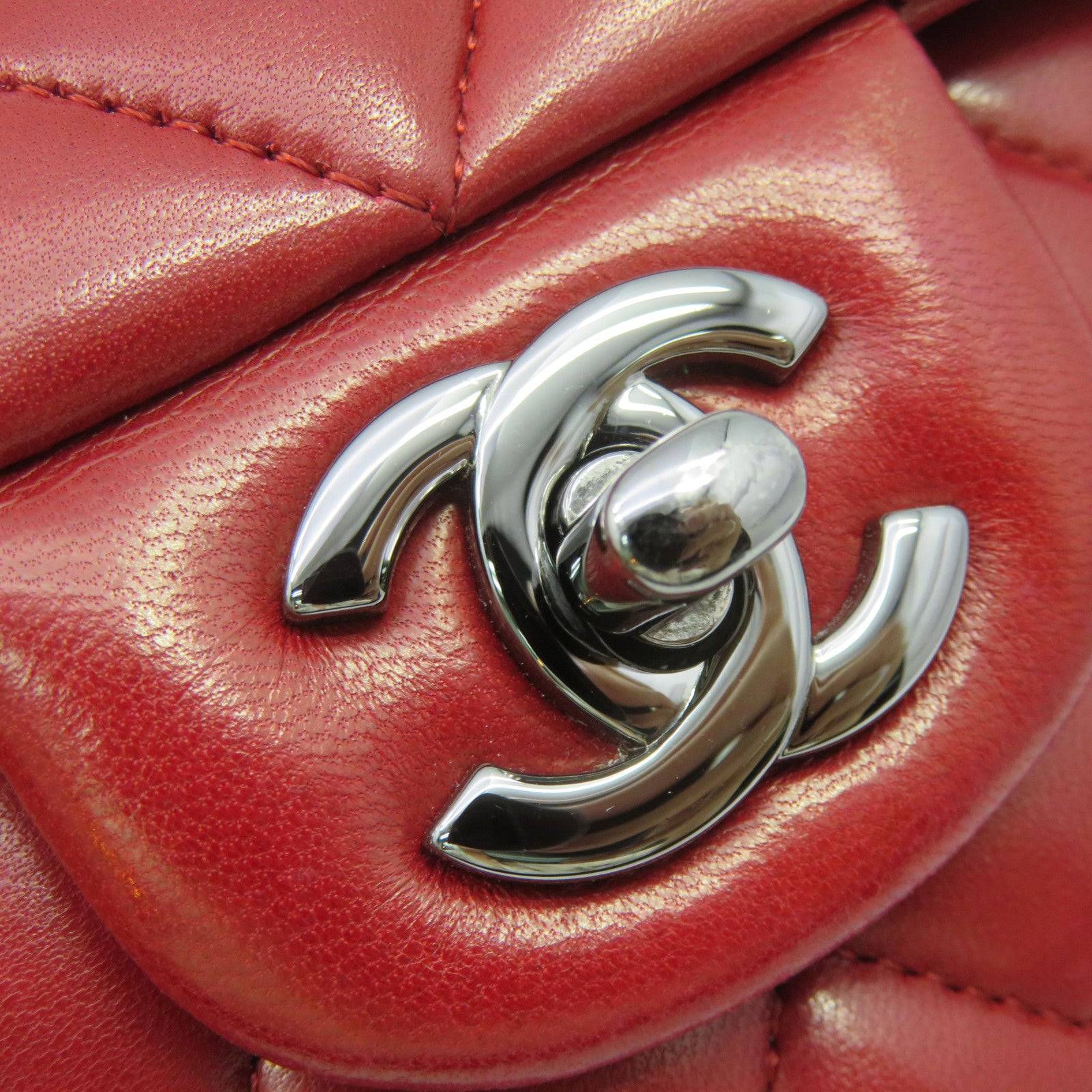 CHANEL 【激減優惠】菱格牛皮皮革銀扣Classic 25cm鏈帶肩背袋紅色