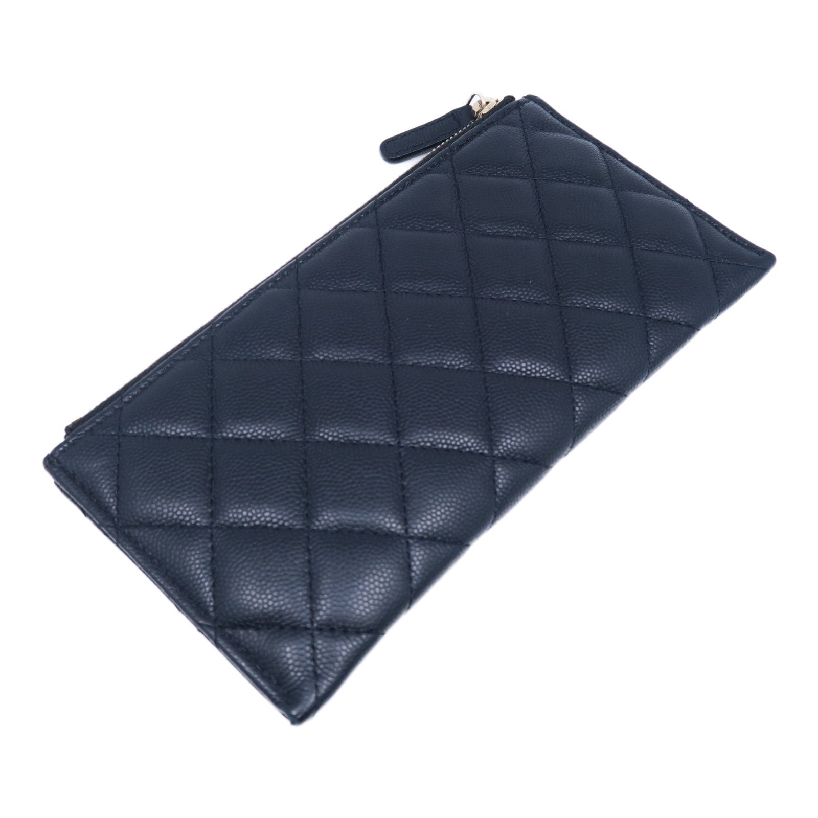 CHANEL 菱格Caviar皮革Wallet金扣長錢包黑色