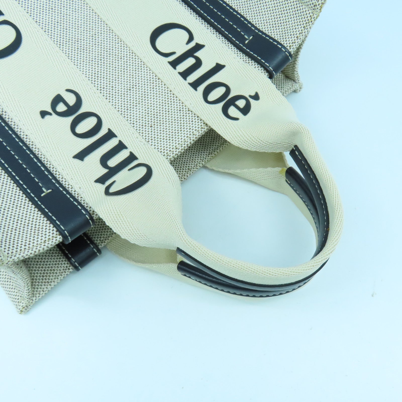 Chloe 帆布Woody Hand Bag手挽袋奶油白色/黑色