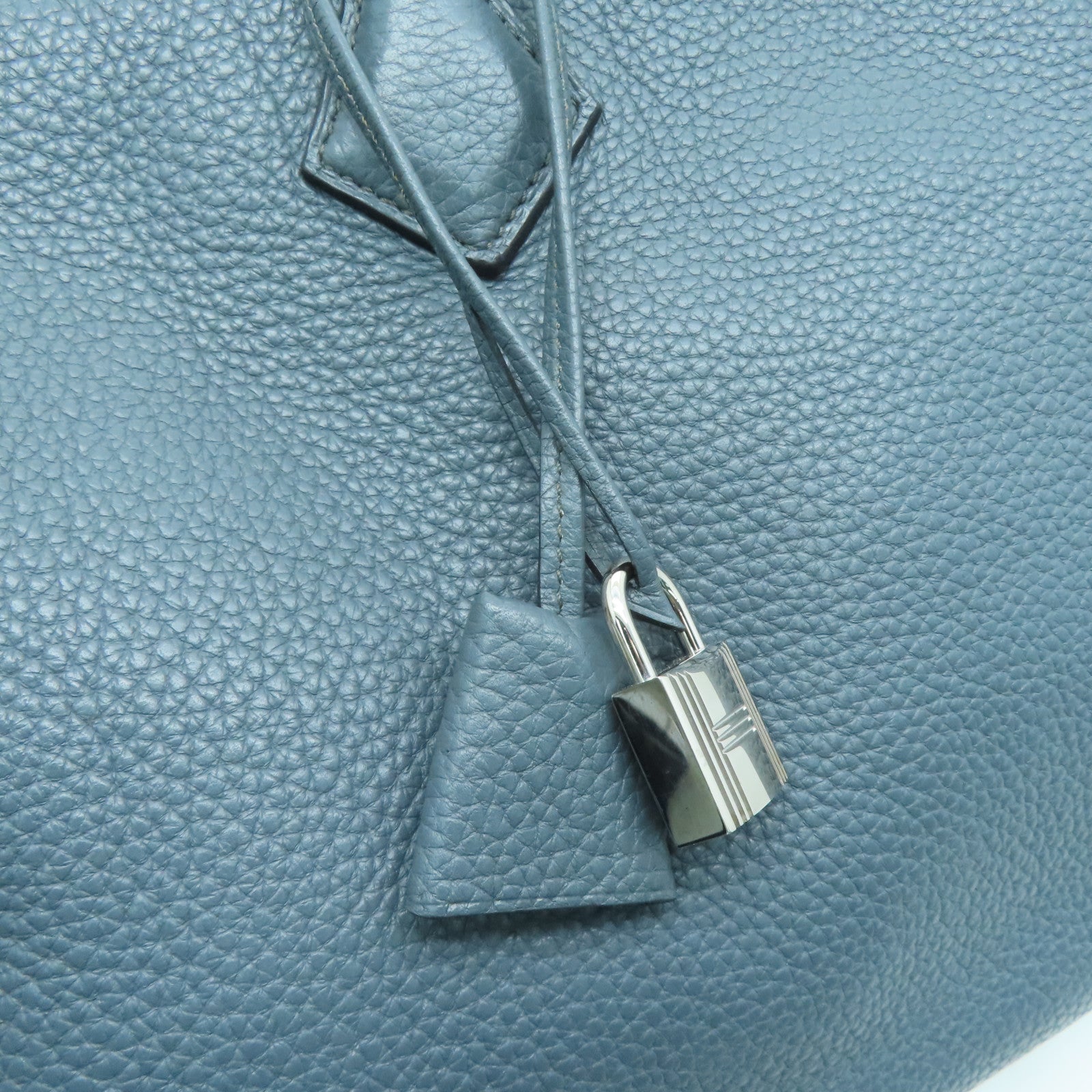 HERMES 【激減優惠】Clemence皮革Victoria銀扣手挽袋灰色