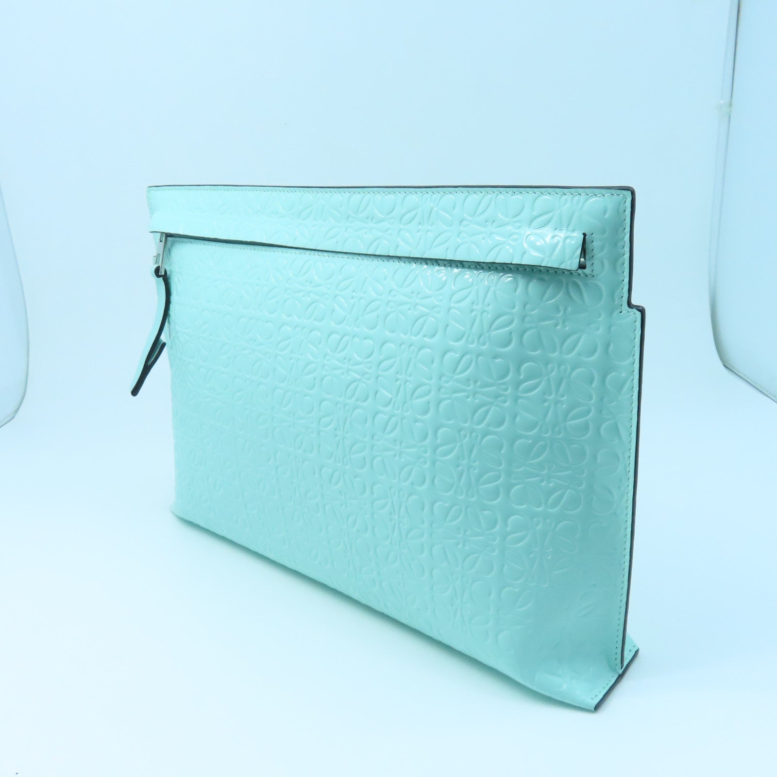 LOEWE Patent Leather Pouch Silver Buckle Clutch Green