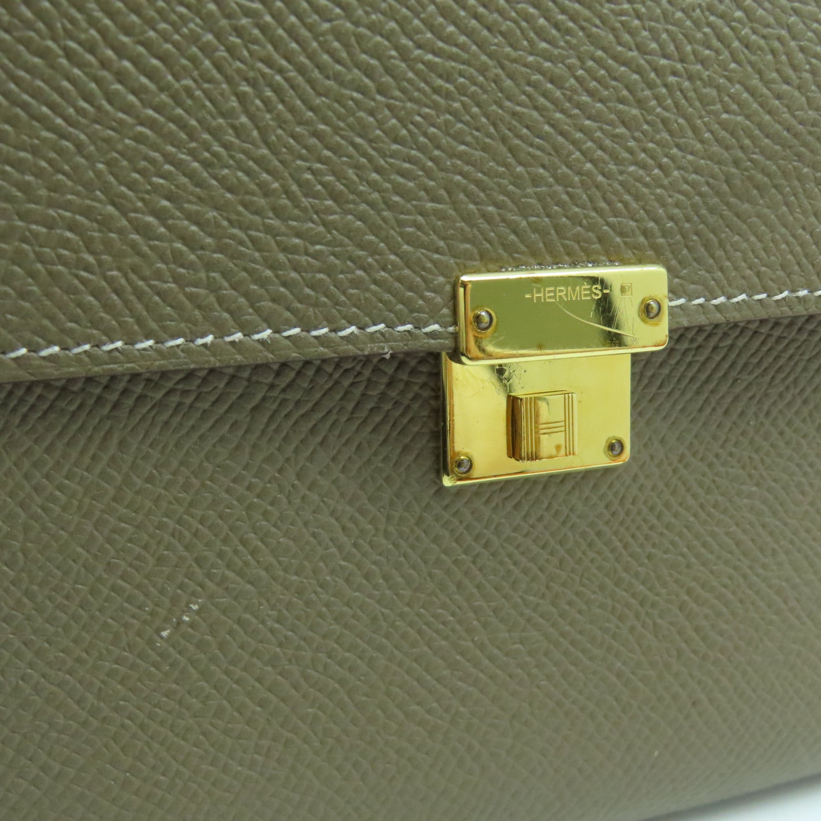 HERMES Epsom皮革Clic金扣錢包啡色