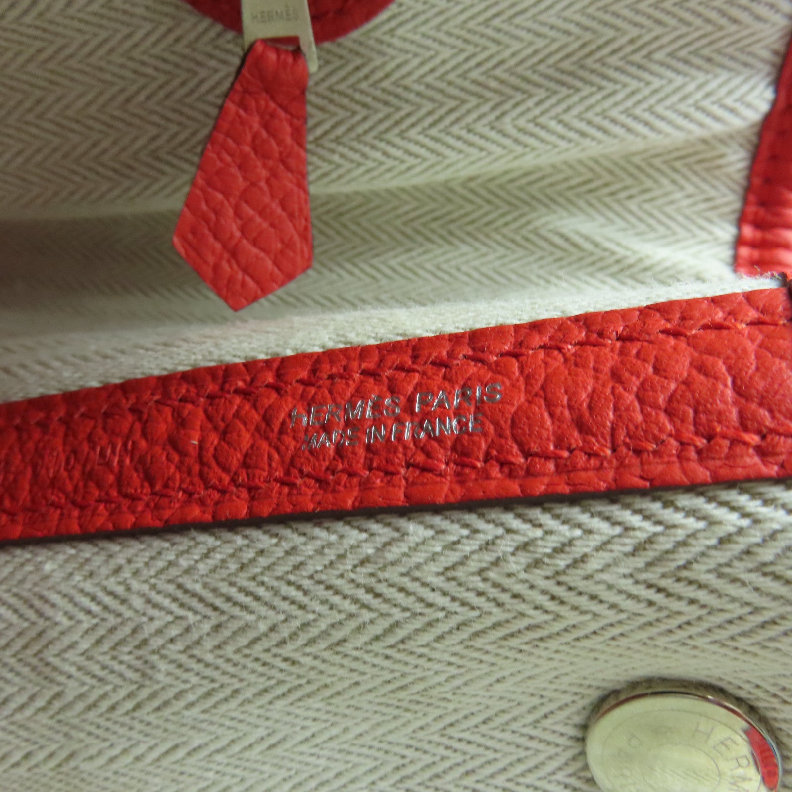 HERMES Country Leather Garden Party TPM Silver Buckle Hand Bag Tomato Red