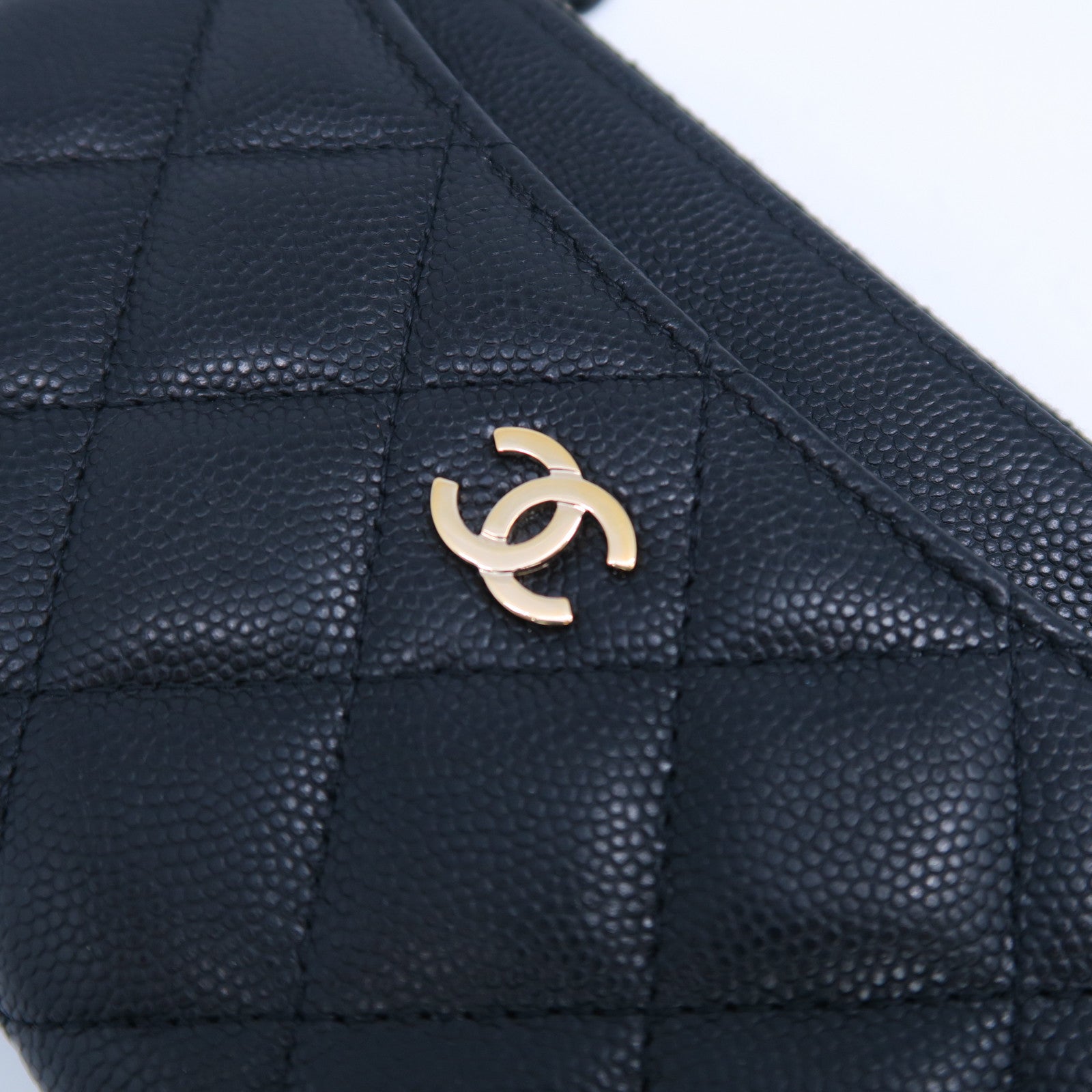 CHANEL 菱格Caviar皮革Wallet金扣長錢包黑色