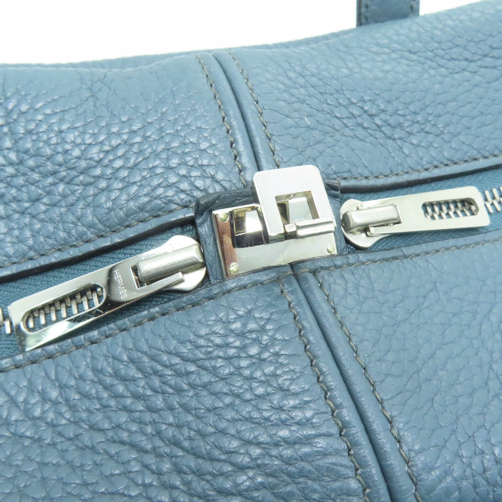 HERMES 【激減優惠】Clemence皮革Victoria銀扣手挽袋灰色