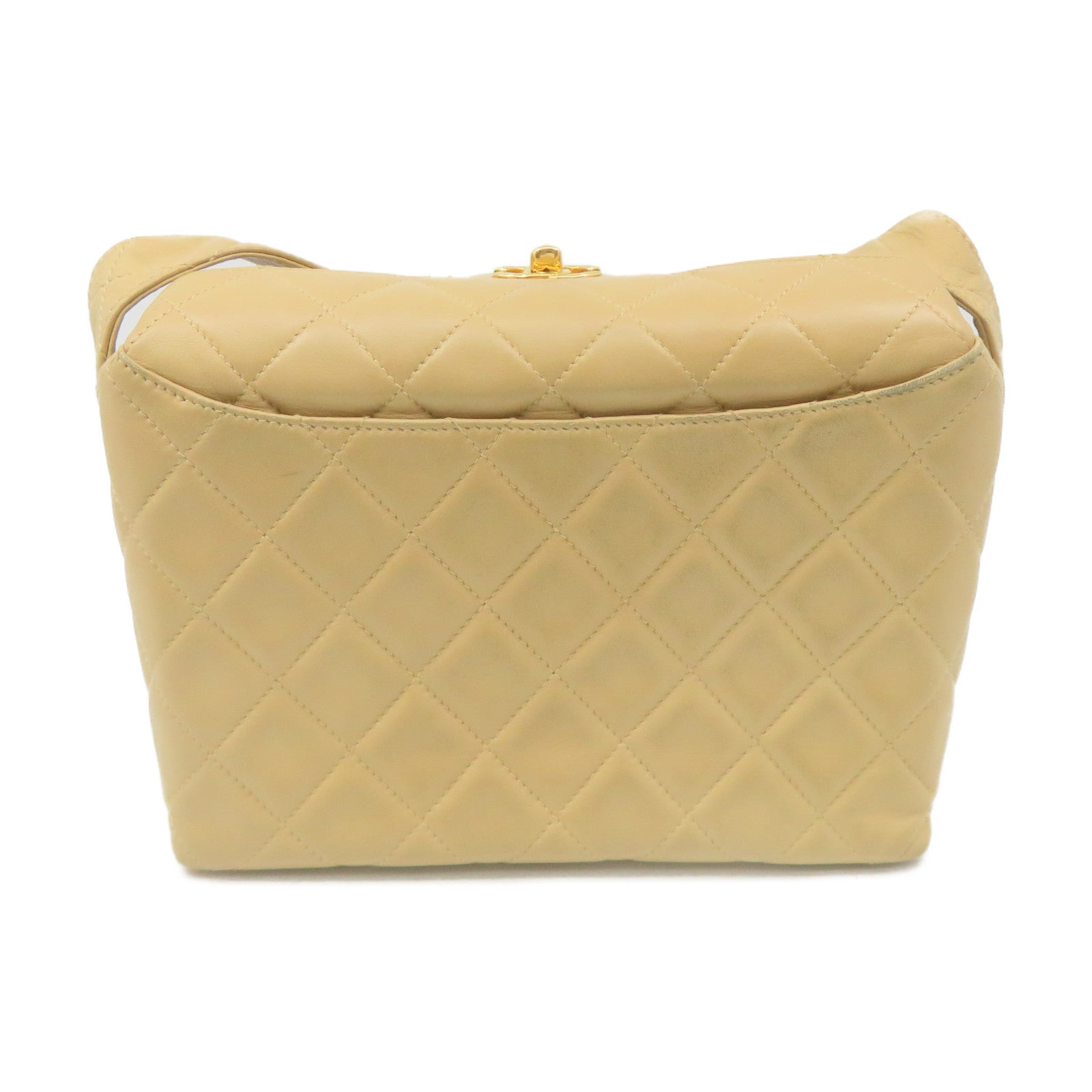 CHANEL rhombic sheepskin leather Vanity Bag gold buckle shoulder bag apricot