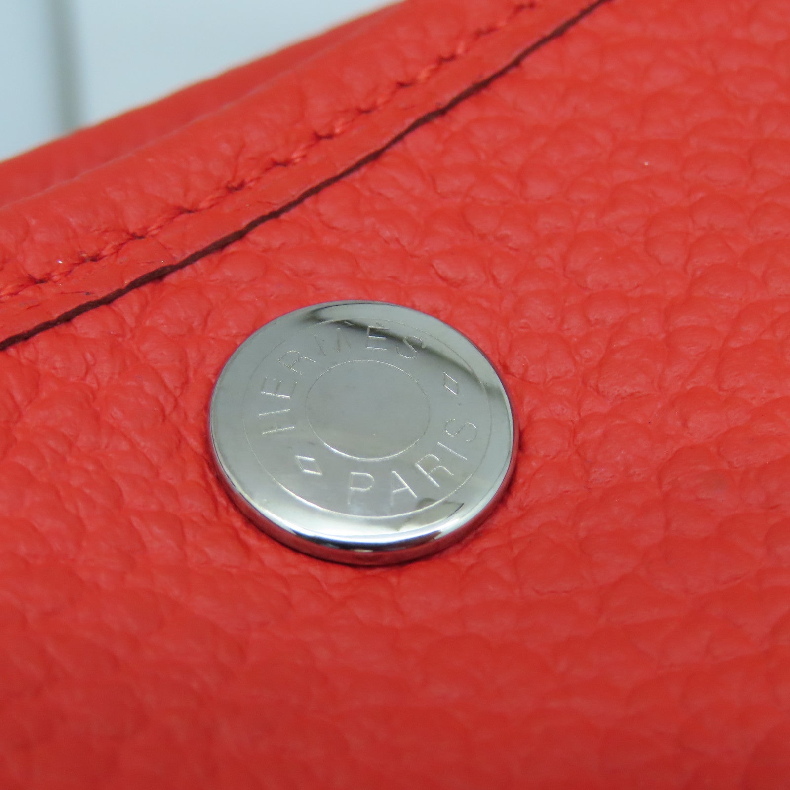 HERMES Country Leather Garden Party TPM Silver Buckle Hand Bag Tomato Red