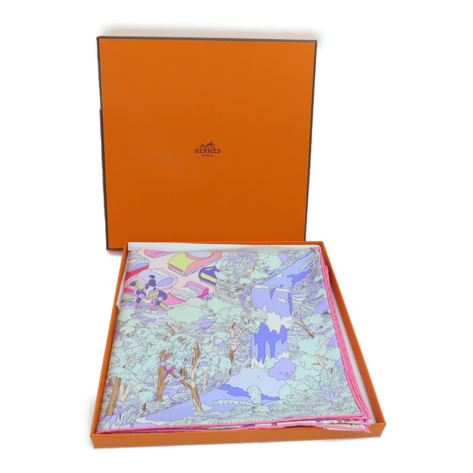 HERMES 絲質Scarf絲巾粉紅色/彩色