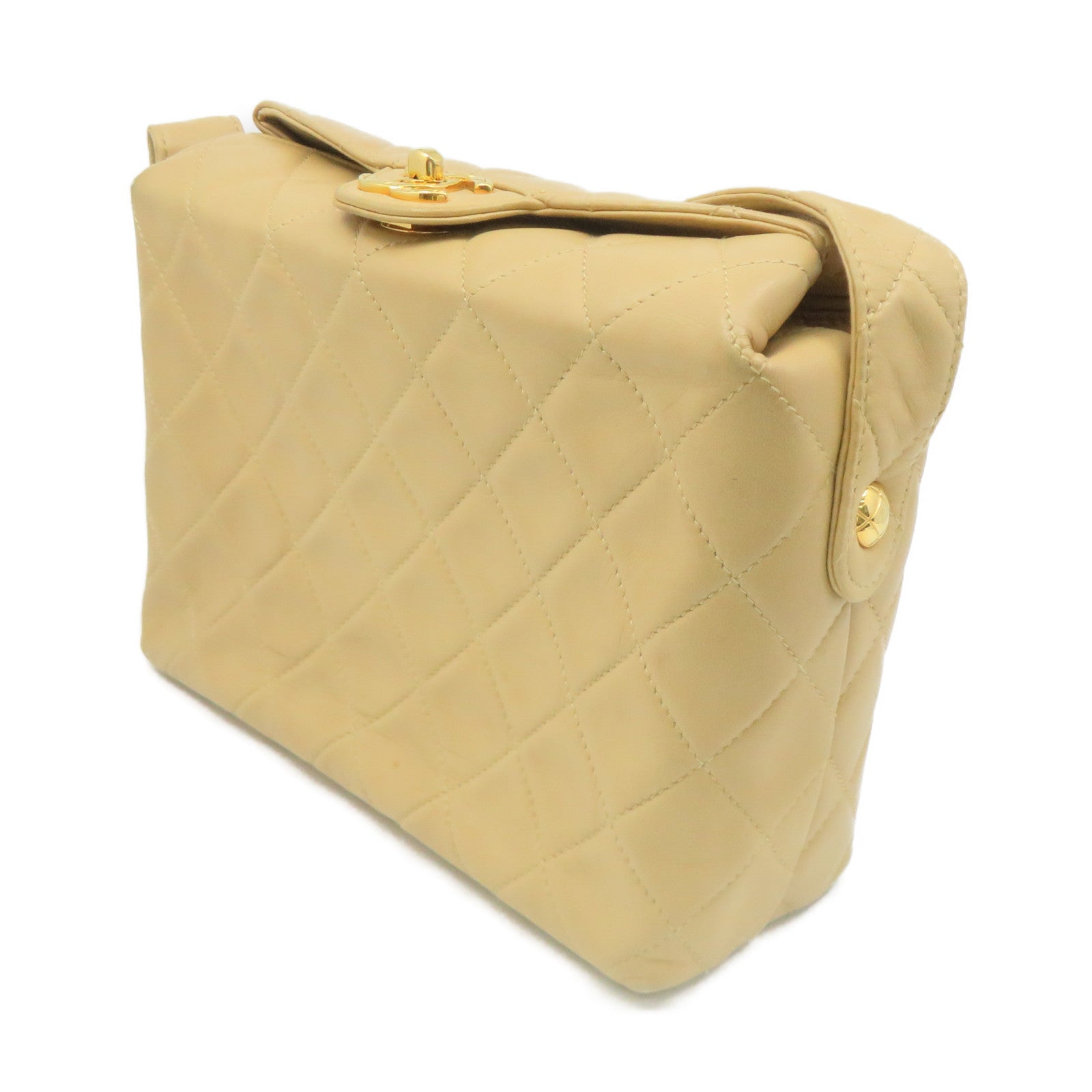 CHANEL rhombic sheepskin leather Vanity Bag gold buckle shoulder bag apricot