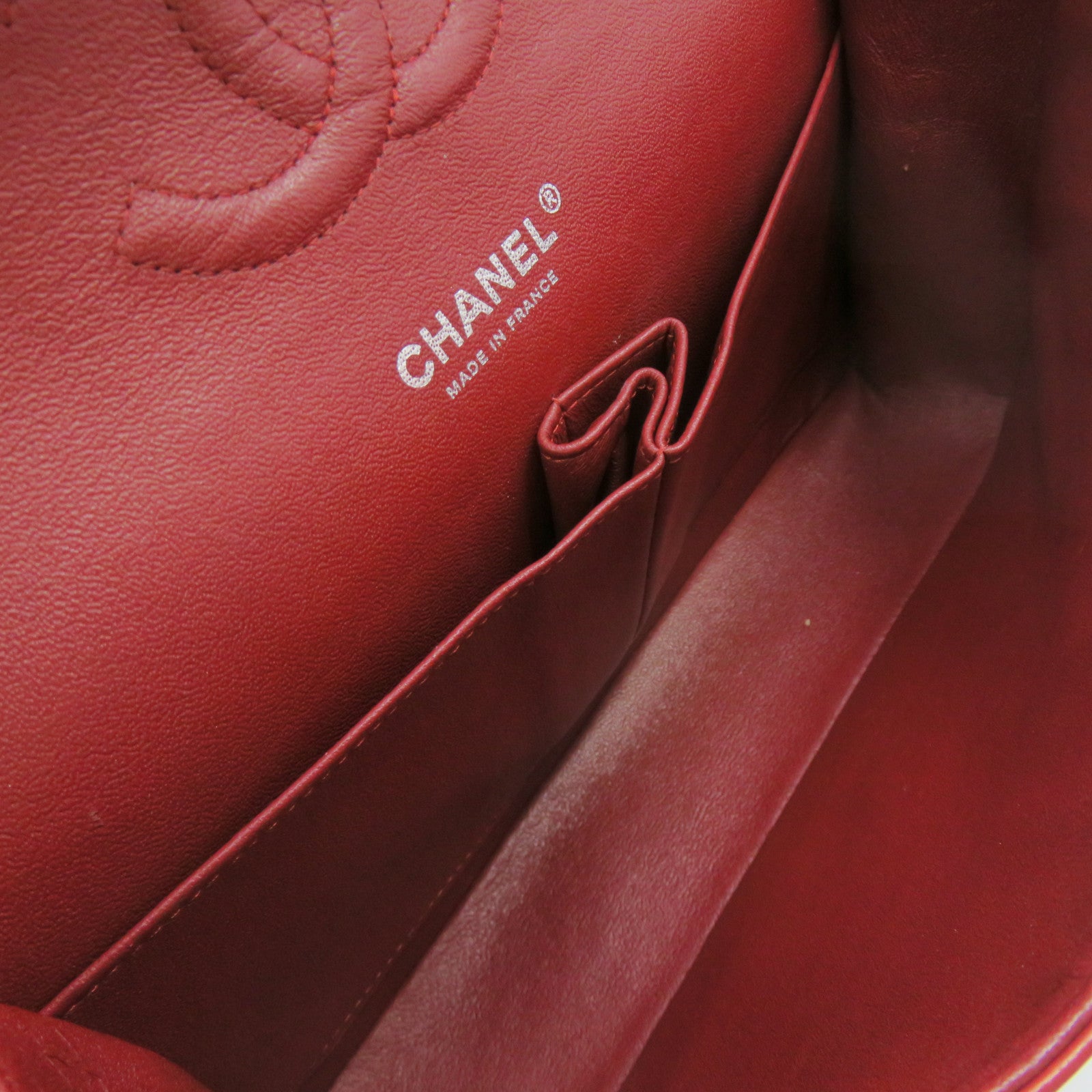 CHANEL 【激減優惠】菱格牛皮皮革銀扣Classic 25cm鏈帶肩背袋紅色