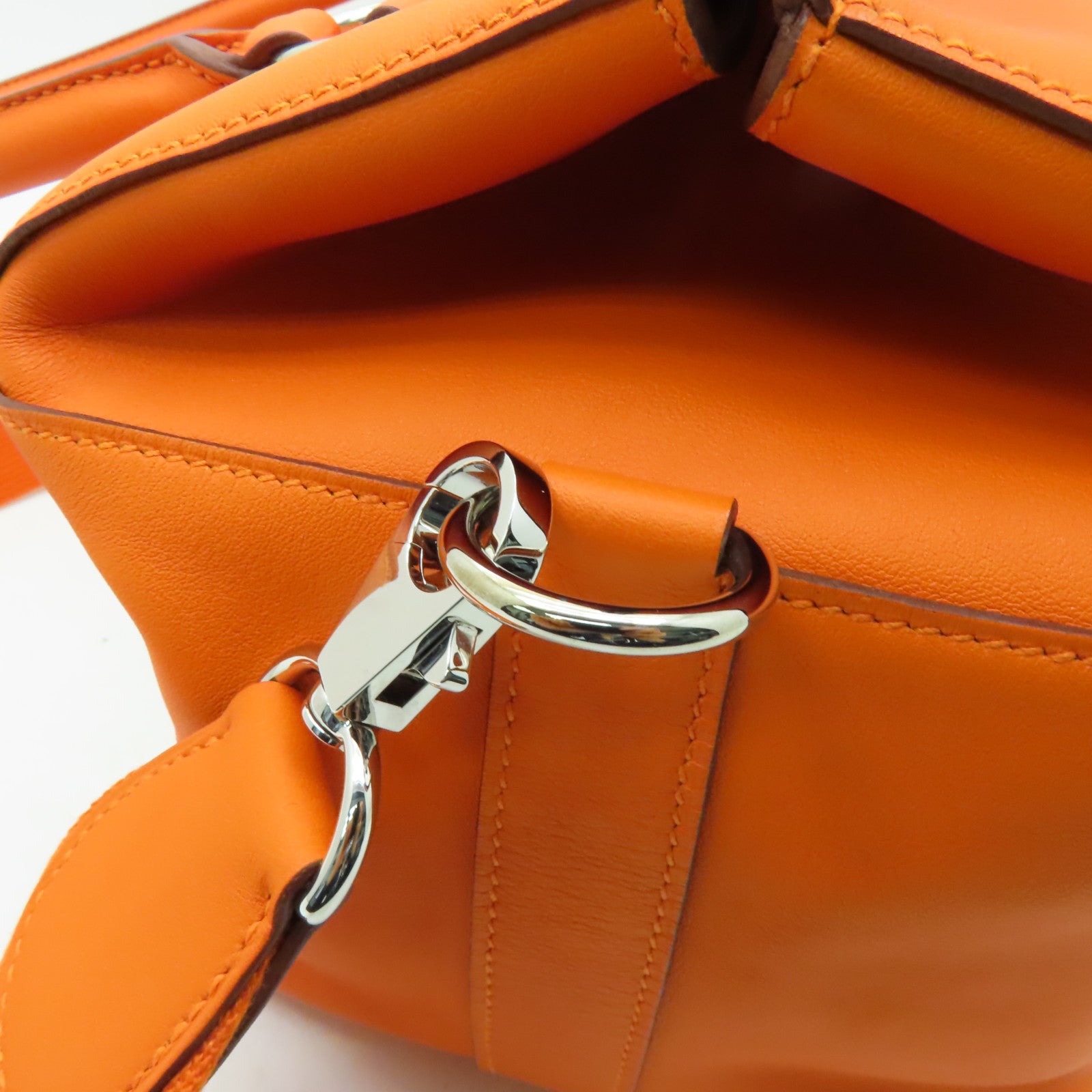 HERMES 牛皮皮革ToolBox 26銀扣手挽肩背兩用袋Orange橙色