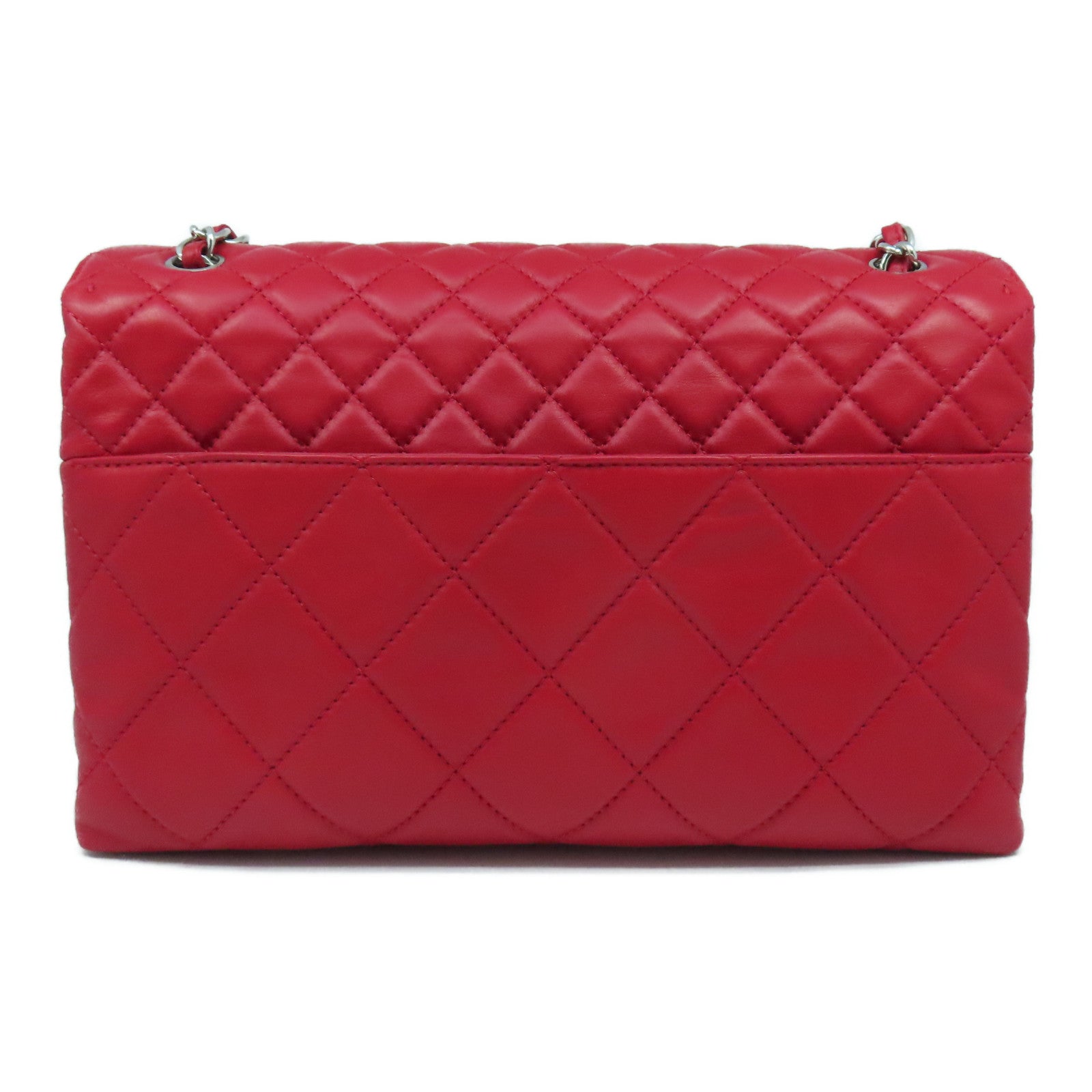 CHANEL 菱格牛皮皮革Chain Shoulder Bag銀扣鏈帶肩背袋紅色