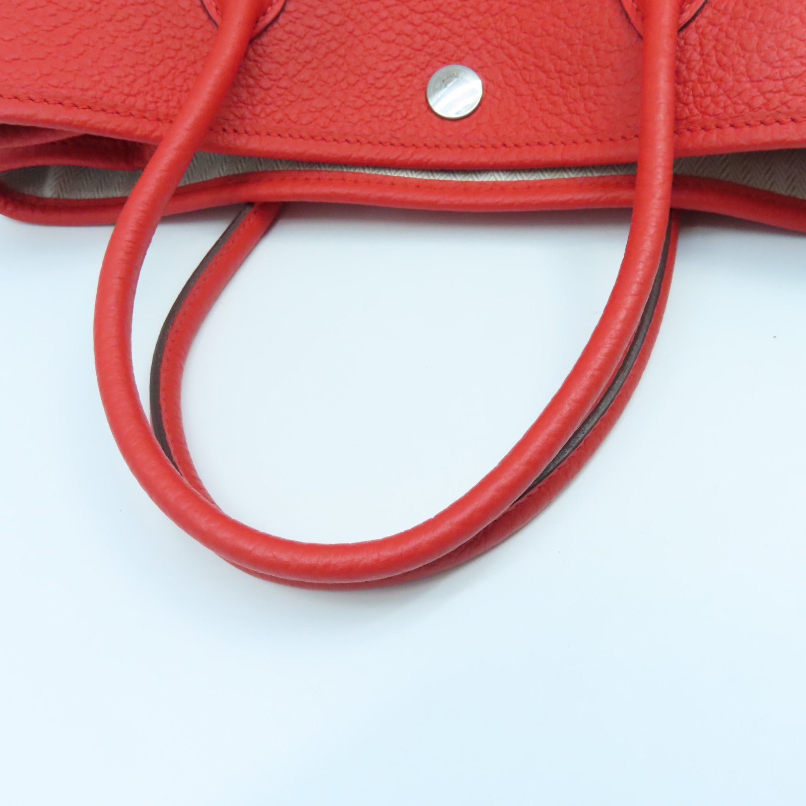 HERMES Country Leather Garden Party TPM Silver Buckle Hand Bag Tomato Red