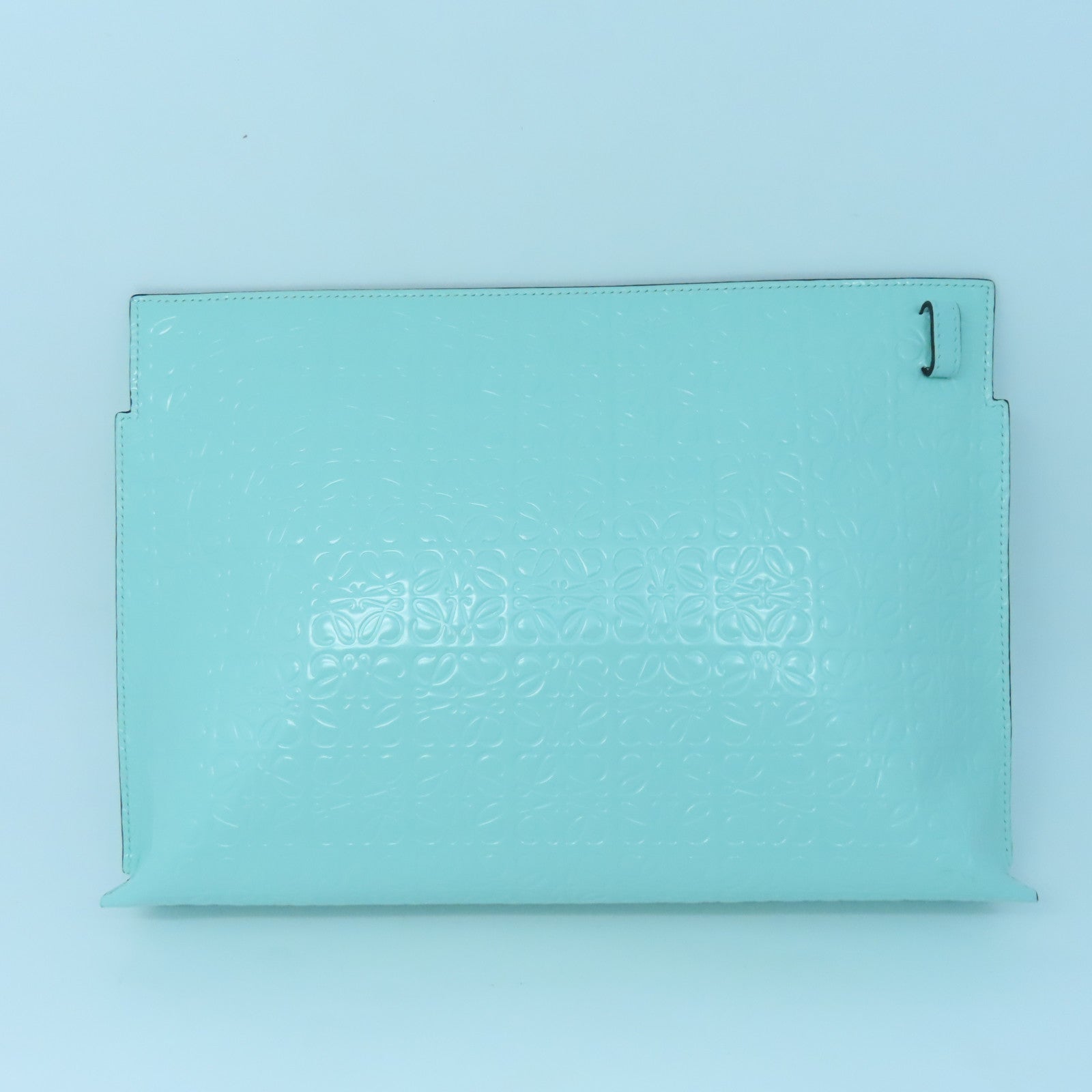 LOEWE Patent Leather Pouch Silver Buckle Clutch Green